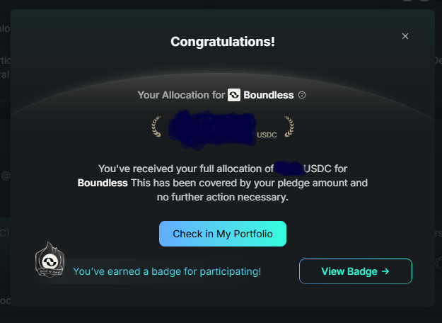 gBerry🍓

Just tried out <a href="/KaitoAI/">Kaito AI 🌊</a> Launchpad for the first time

Pledged a bit of $USDC into <a href="/boundless_xyz/">Boundless</a>
Since I’m on Diamond tier, I get a 50% bonus allocation 

Half unlocks at TGE, the rest vested over 6 months

Curious to see if this turns out to be a solid play 👀