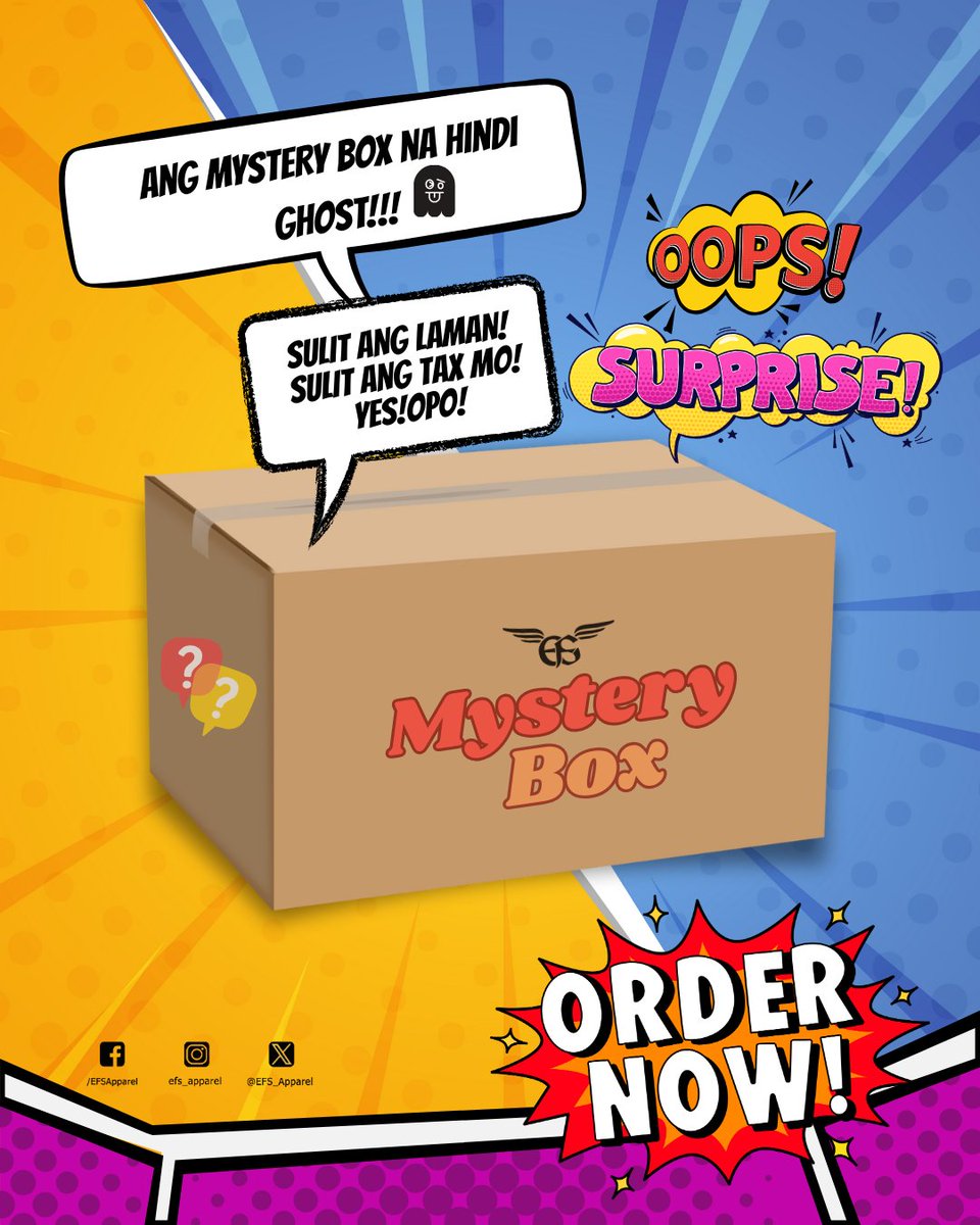 ✨ Ang Mystery Box na HINDI ka i-go-ghost! 👻🎁
✅ Sulit ang laman
✅ Sulit ang tax mo
Kaya worry not… BILI NA! 🛒🔥
👉 shopee.ph/efs_styleisnot… 🛒
#EFSApparel #mysterybox