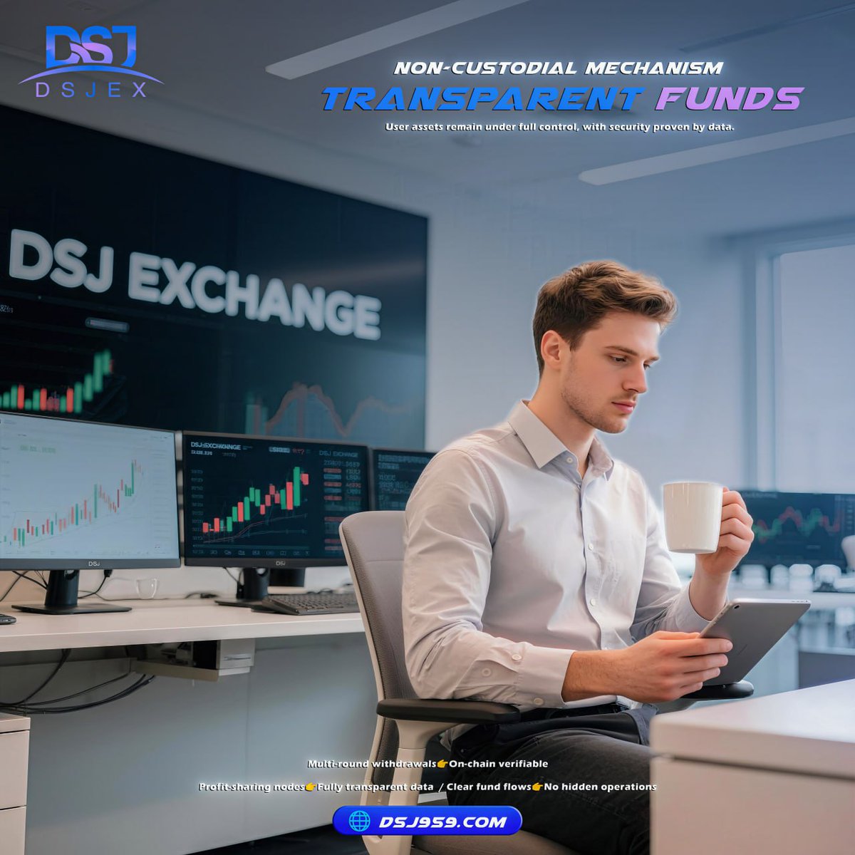 DSJEX puts transparency first 🔑 Non-custodial wallets→funds stay with  users 🔑 On-chain withdrawals→fully traceable 🔑 Clear profit flows→no  hidden ops Trust comes from execution, not promises. 🌐  https://t.co/XaEQBuzscq #dsj959 #DSJ #DSJEX ...
