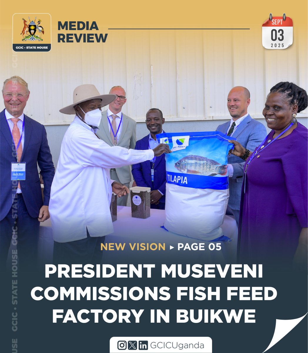President Yoweri Kaguta Museveni has commissioned the De Heus Fish Feed Factory in Njeru, Buikwe district, the first of its kind in Uganda.