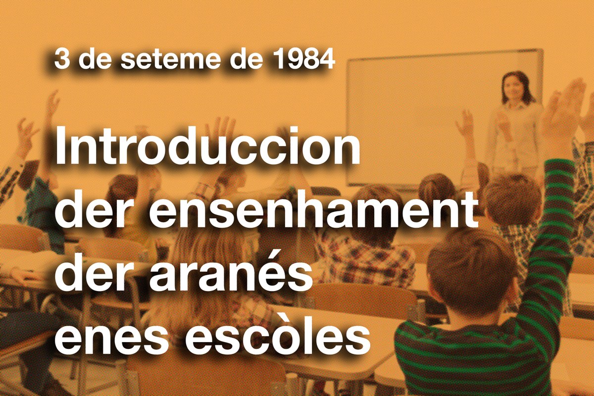 Eth 3 de seteme de 1984, hè 41 ans, s'indrodusic per prumèr viatge er ensenhament der aranés enes escòles
