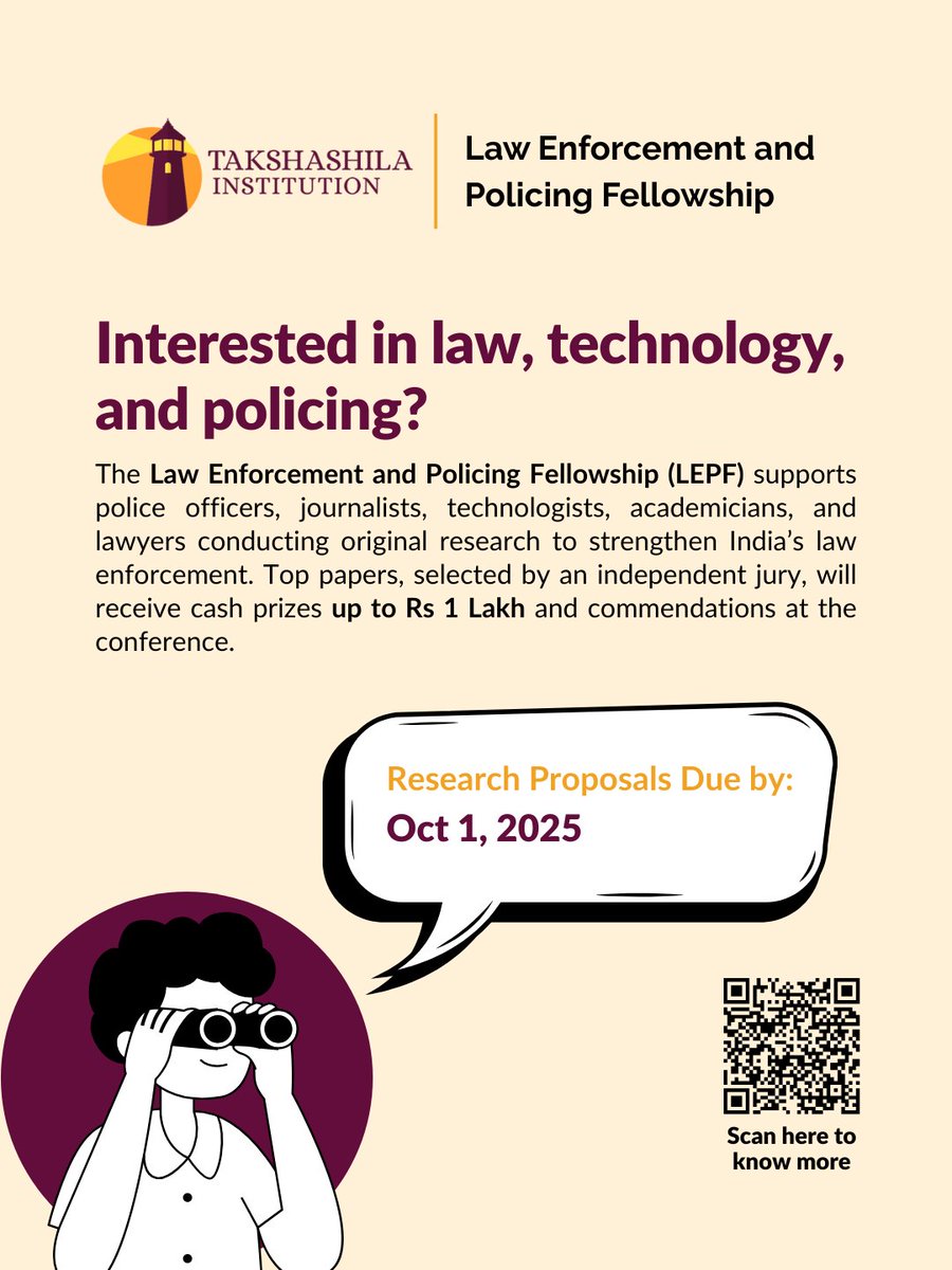 TakshashilaInst's tweet image. The Law Enforcement &amp;amp; Policing Fellowship is a platform for police officers, lawyers, technologists, journalists and academicians to research, collaborate and shape practical reforms for India’s law enforcement system.

Step 1: Submit your Indication of Interest Form

Ready to…