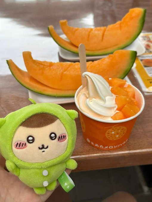 メロン尽くしの幸せ時間🍈💕
ソフトクリームもフルーツもぜんぶ甘くて最高！ 
#メロン #スイーツ時間