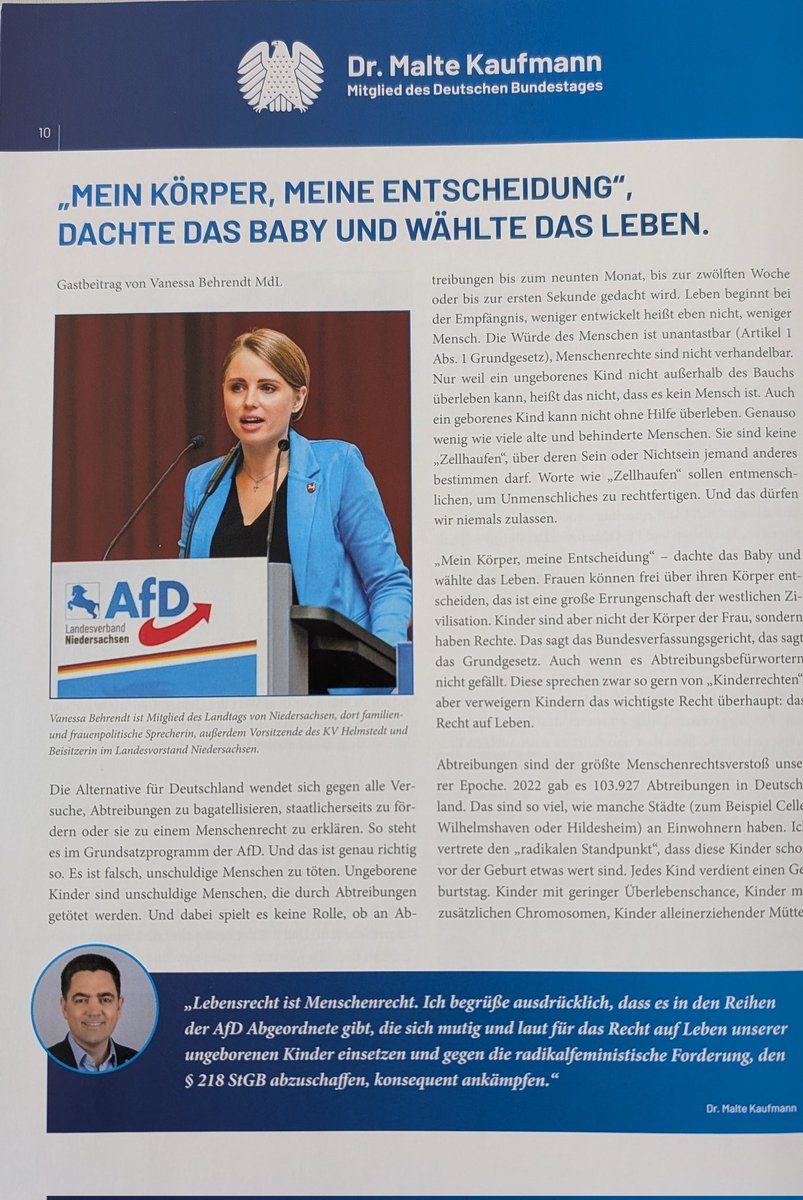 Vanessa Behrendt MdL (@mdlbehrendt) on Twitter photo Denen eine Stimme geben, die nicht für sich selbst sprechen können. Gerade in einer Zeit, in der die Abtreibungspropaganda immer aggressiver voranschreitet, ist es umso wichtiger, den Schutz ungeborenen Lebens klar zu betonen. Vielen Dank an <a href="/MalteKaufmann/">Dr. Malte Kaufmann MdB</a> für dieses wertvolle Denen eine Stimme geben, die nicht für sich selbst sprechen können. Gerade in einer Zeit, in der die Abtreibungspropaganda immer aggressiver voranschreitet, ist es umso wichtiger, den Schutz ungeborenen Lebens klar zu betonen. Vielen Dank an <a href="/MalteKaufmann/">Dr. Malte Kaufmann MdB</a> für dieses wertvolle