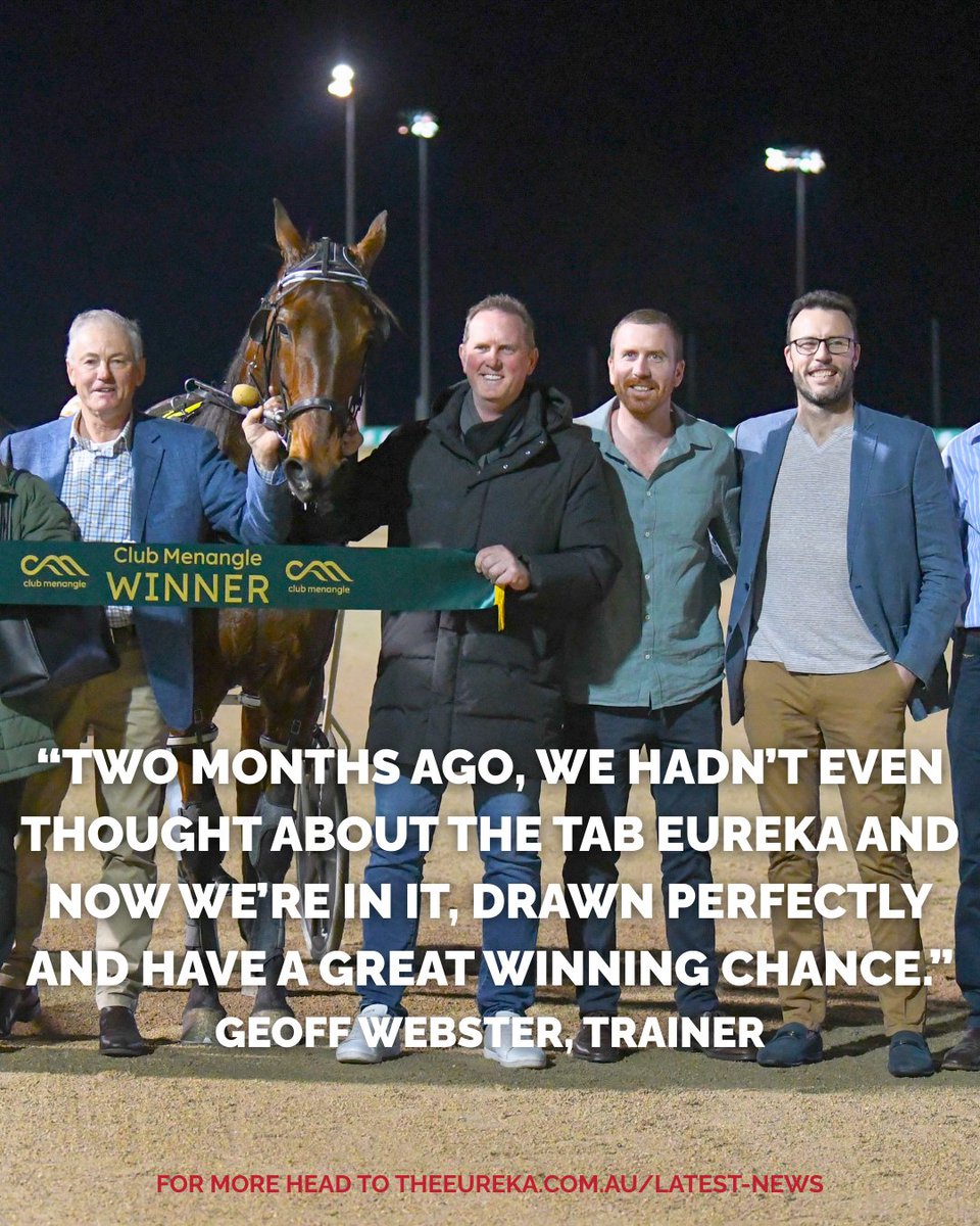 A 50-year friendship from Adelaide’s footy fields could strike in the $2.1M TAB Eureka.
Hall of Famer John Hawkes &amp; Geoff Webster team with star 3YO Seathestars, perfectly drawn in gate 1.
“He’s a main winning chance,” Webster said.
<a href="/ClubMenangle/">Club Menangle</a> <a href="/HRNSW_Harness/">Harness Racing NSW</a> <a href="/tabcomau/">TAB</a>