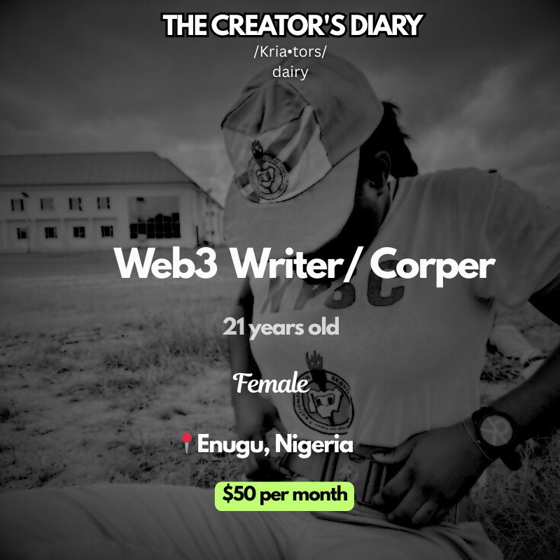 NYSC allowance is a trap.

On this episode of Creator’s Diary I had a chat with a 21 year old frustrated corper and Web3 writer who thought the ₦77k the FG pays her would turn her into a millionaire.

She’s written a lot of viral threads on X for big Web3 brands, and she’s