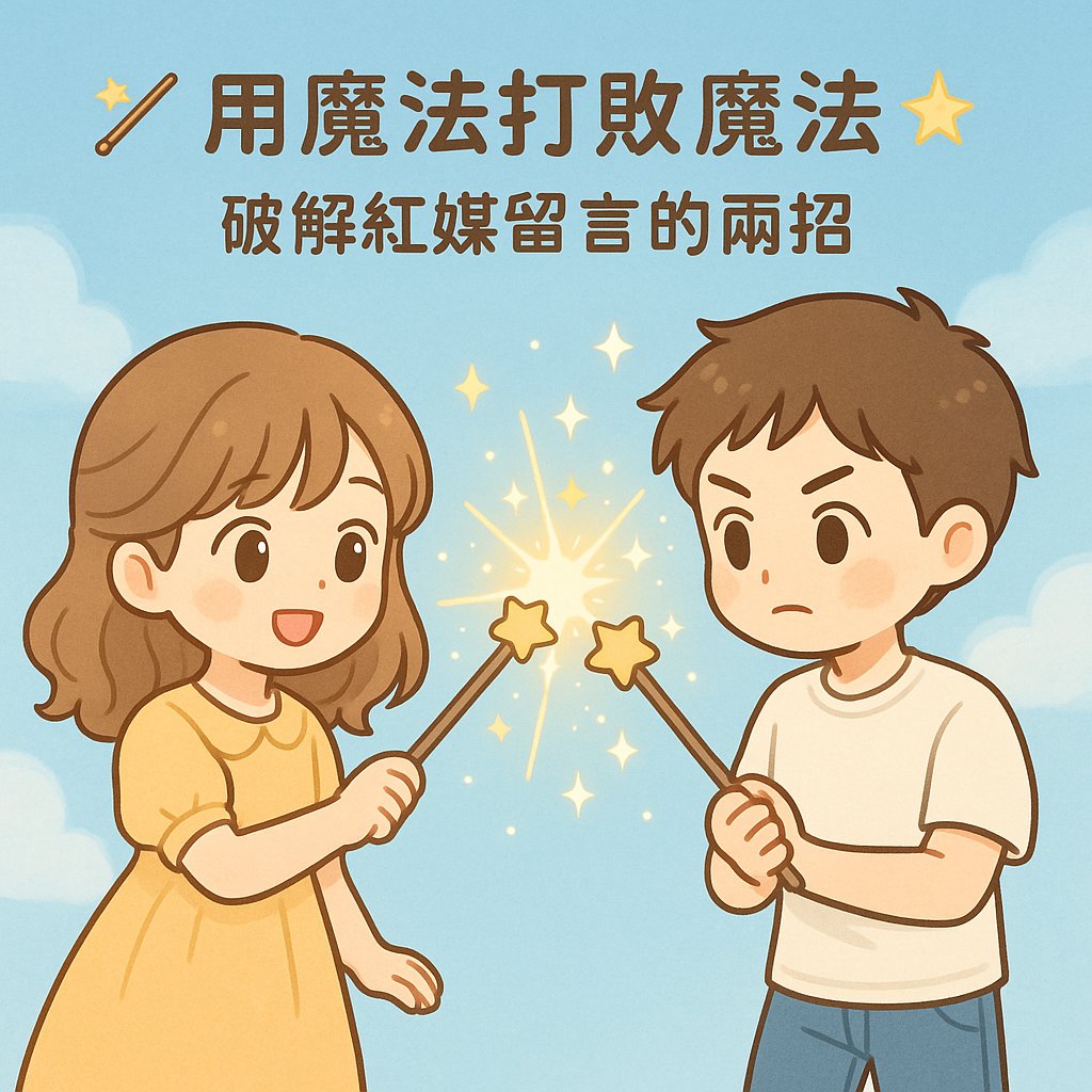 轉 2025.9.2 整理：🪄 用魔法打敗魔法 🌟，破解紅媒留言的兩招速查表

1️⃣ 直接點破
看到亂帶風向，直接問：
👉「你敢罵習近平嗎？」
⚡ 他們通常立刻不敢回，直接消失。

2️⃣ 阻止對立
如果有人故意罵某政黨，就回：
👉「我喜歡國民黨也喜歡民進黨，
　　我只討厭中共。」
⚡ 這樣他就吵不起來。

💡