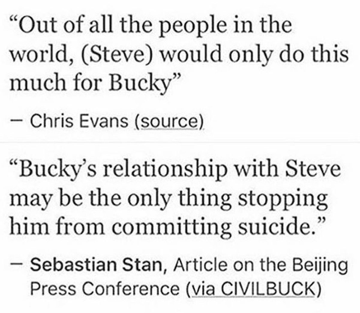 how am i expected to be normal about stevebucky when chris evans and sebastian stan are out there saying stuff like this