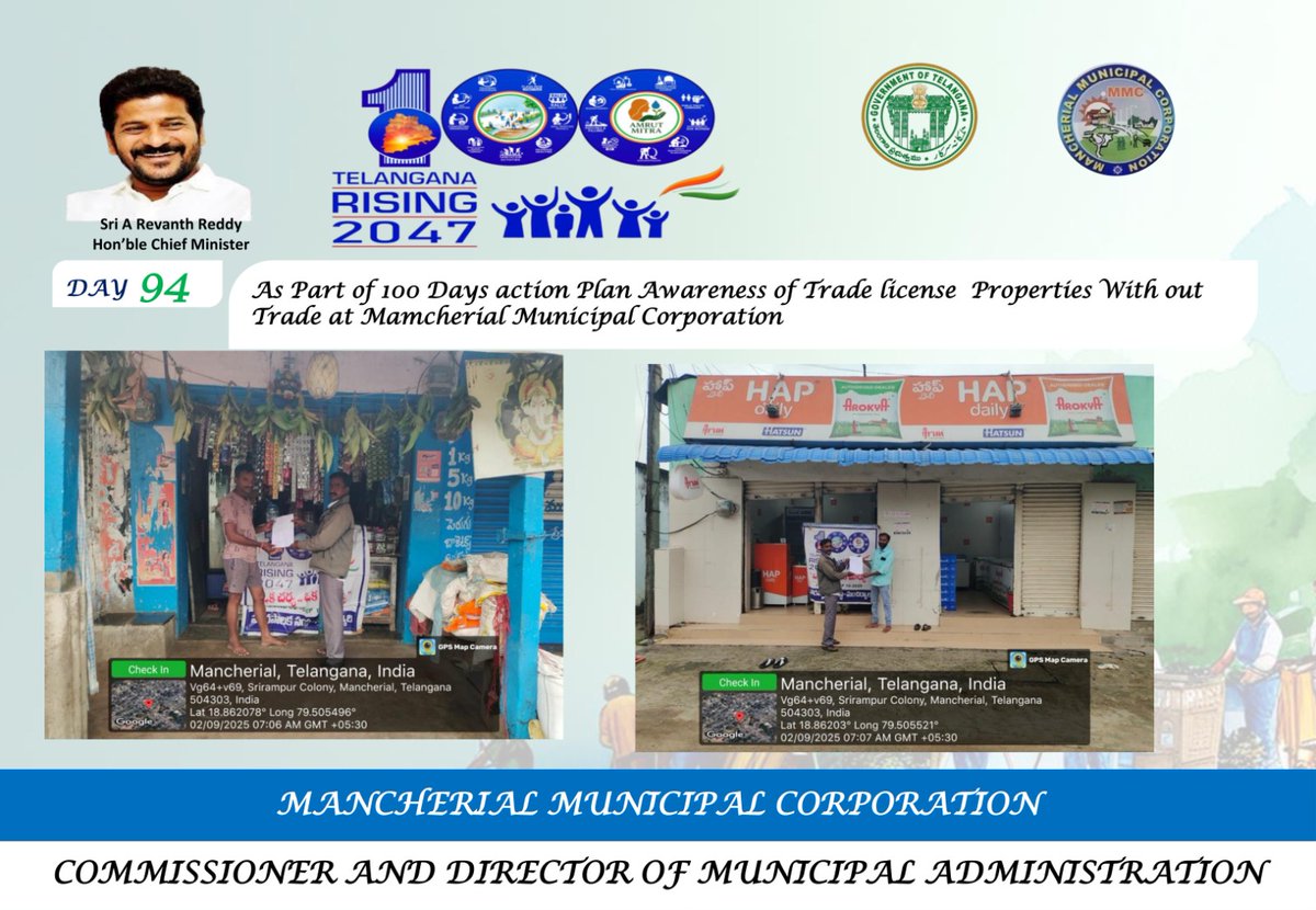 As part of #TG100DaysActionPlan Various Activities Conducted  in <a href="/MC_Mancherial/">Mancherial Municipal Corporation</a> <a href="/MoHUA_India/">Ministry of Housing and Urban Affairs</a> <a href="/RoopaMishra77/">Roopa Mishra</a>
<a href="/tksreedevi/">TK Sreedevi</a> <a href="/cdmatelangana/">C&DMA</a>
<a href="/SwachhBharatGov/">Swachh Bharat Urban</a>
<a href="/SBMU_Telangana/">SBM (U) TELANGANA</a> <a href="/tgmepma/">TMEPMA</a>
#TelanganaRising
#OkaMarpu_AbhivrudhikiMalupu