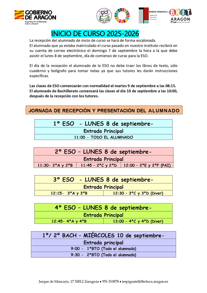 📖 Inicio de Curso 2025 / 2026

➡️ Horarios en la jornada de recepción y presentación del alumnado de los diferentes cursos.

#IESPignatelli