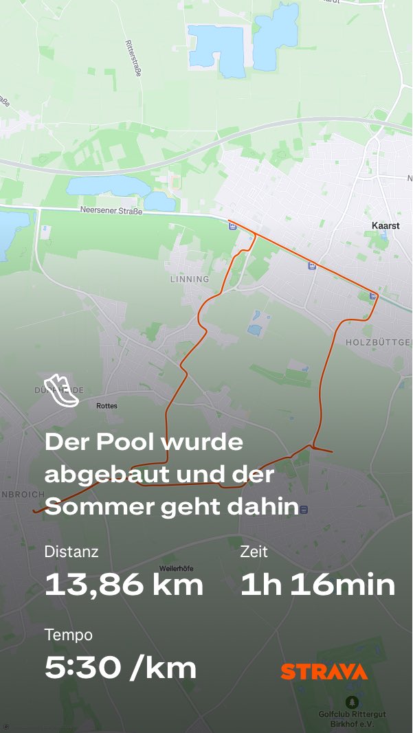 Der Pool wurde abgebaut und der Sommer geht dahin 

strava.app.link/sDPeIYk4lWb