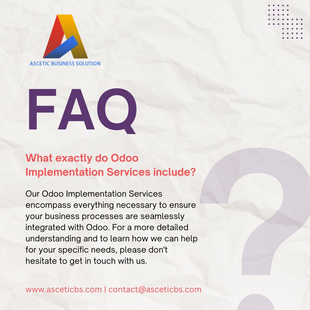 AsceticBs's tweet image. Have questions about Odoo implementation? 
Curious about how we can help your unique needs? 
Don't hesitate to reach out!
Contact: contact@asceticbs.com
Visit: asceticbs.com/odoo-implement…
#Odoo #OdooImplementation #BusinessSolutions #FAQ #AsceticBusinessSolution