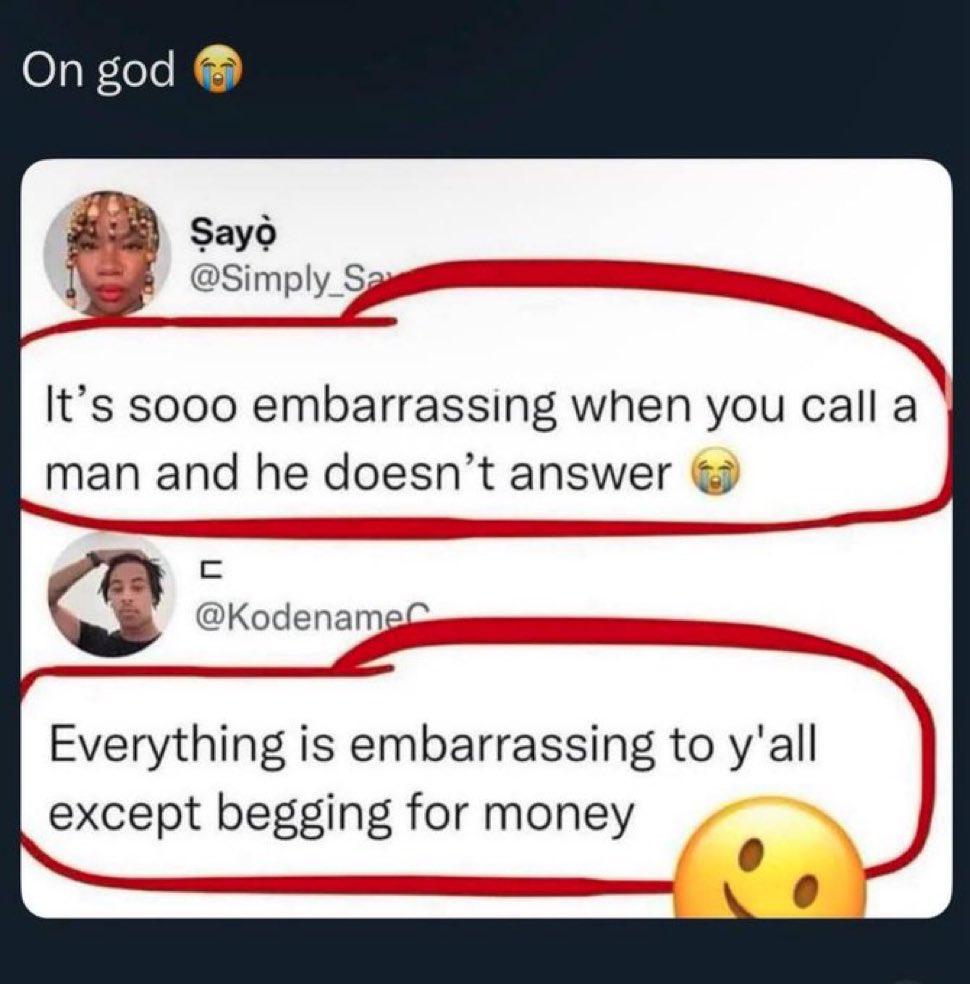 Everything is embarrassing to you girls except begging Alimony