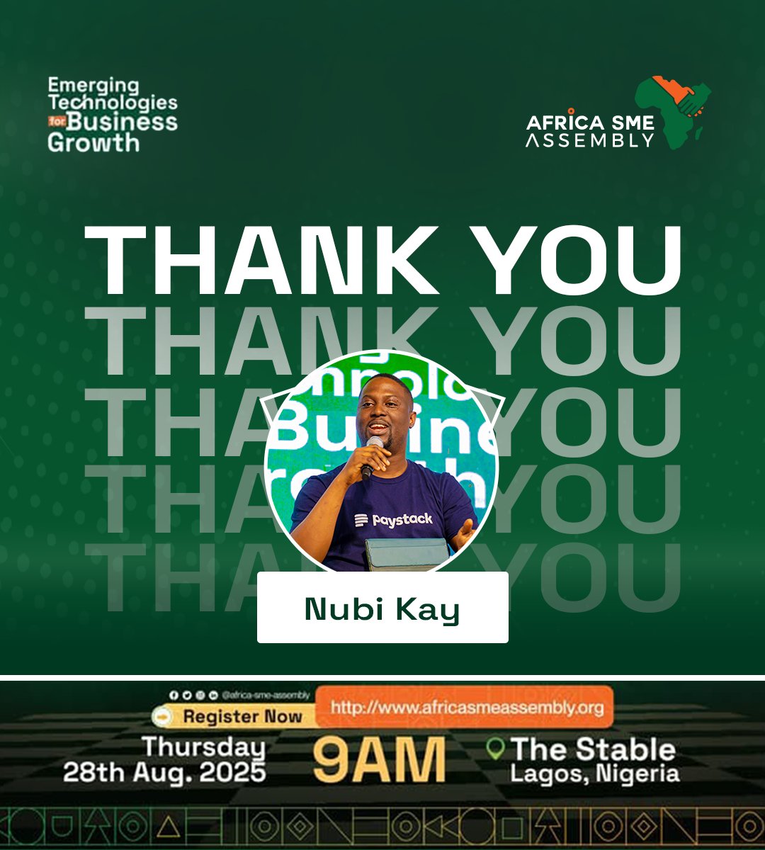 SME_Assembly's tweet photo. We are honoured to have had Nubi Kay from Paystack join us on the ASA25 panel.

Your presence and contribution truly elevated the conversation.
You reminded us that growth becomes faster and farther when you embrace technology. 

Thank you for sharing your insights with the ASA https://t.co/QHDiApUAav