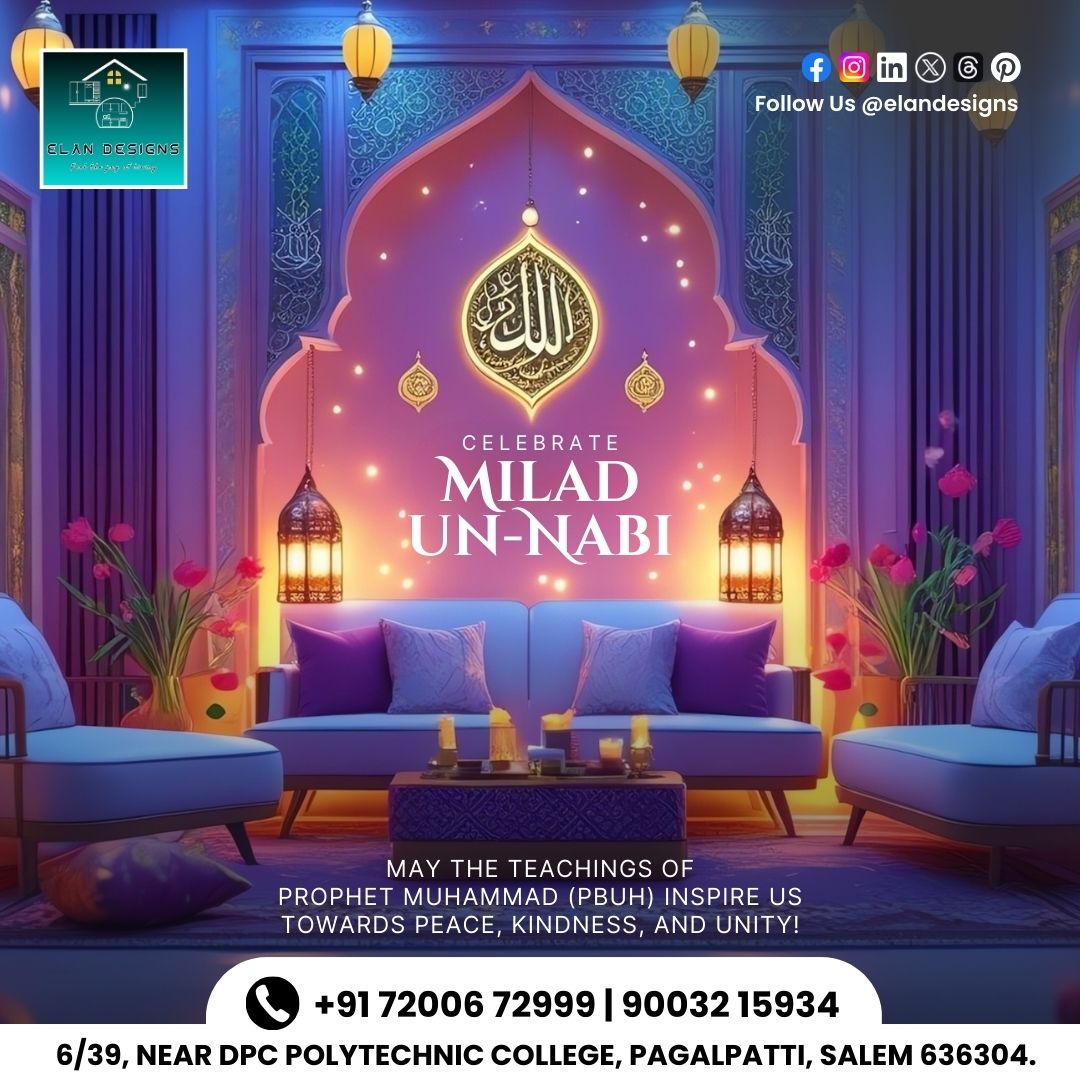 elandesignsslm's tweet image. 🌙✨ May the teachings of Prophet Muhammad (PBUH) inspire us towards peace, kindness, and unity! 🤲💖

🙏 Milad-un-Nabi Mubarak! 🌿✨

📞 7200672999 | 9003215934

👉 Follow @elandesignsslm 

#ELANDesignsInteriors #MiladUnNabi #PeaceAndKindness #UnityAndBlessings