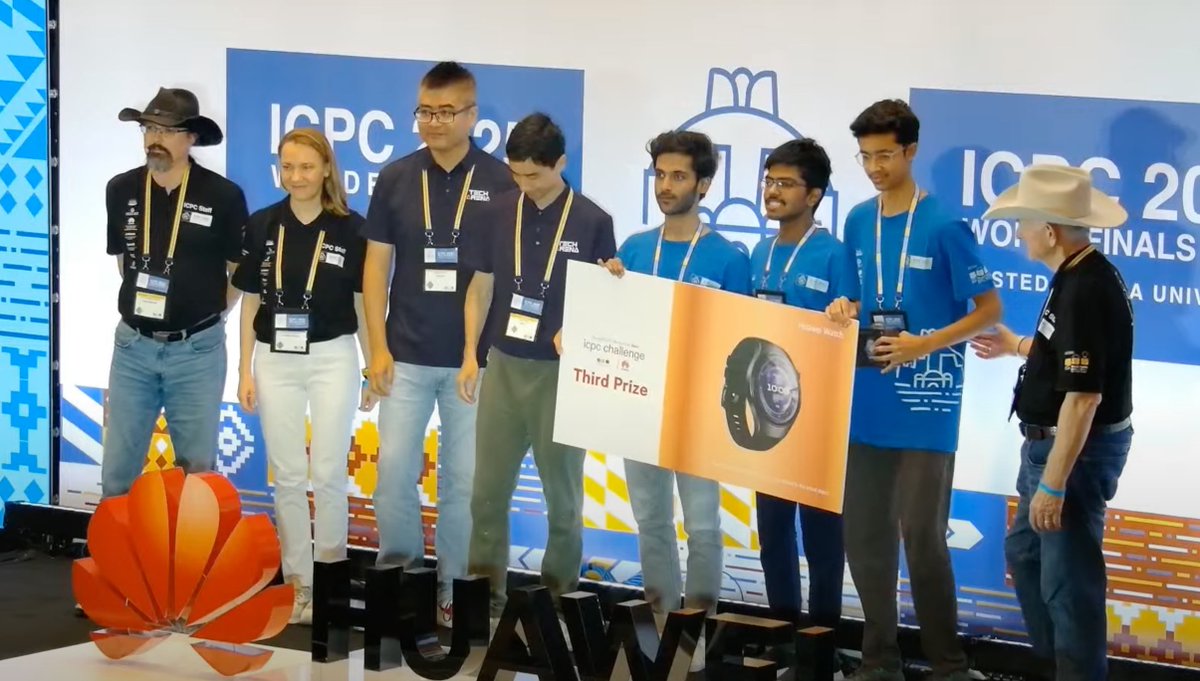 PriyanshuP1405's tweet image. IIIT Hyderabad wins bronze prize for 12th rank in ICPC World Finals Challenge!!!
Hope they perform even better tomorrow in the World finals and bring India&apos;s first ICPC medal.
