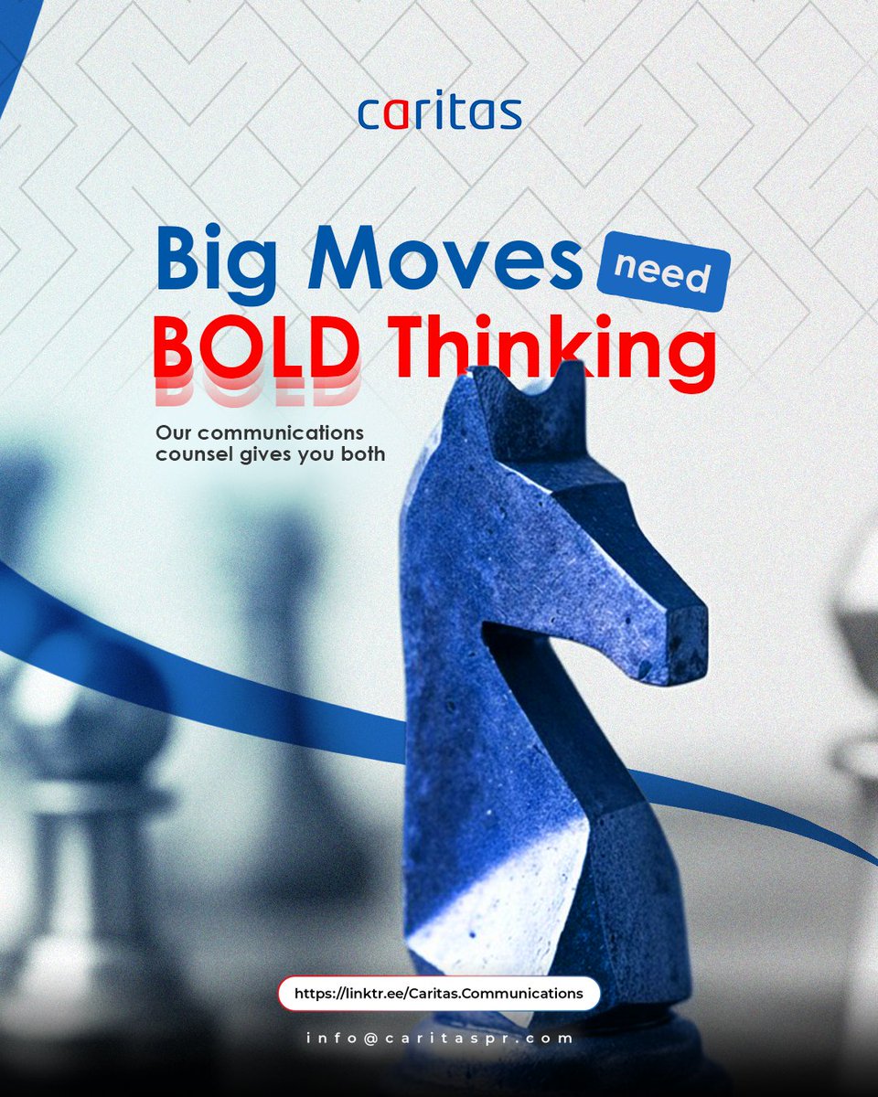 CaritasComms's tweet image. Great achievements don’t come from playing it safe, they come from strategy, vision, and courage. Let’s shape the future together. Partner with us today and make your next step the right one. #strategiccommunications #reputationmanagement #thoughtleadership