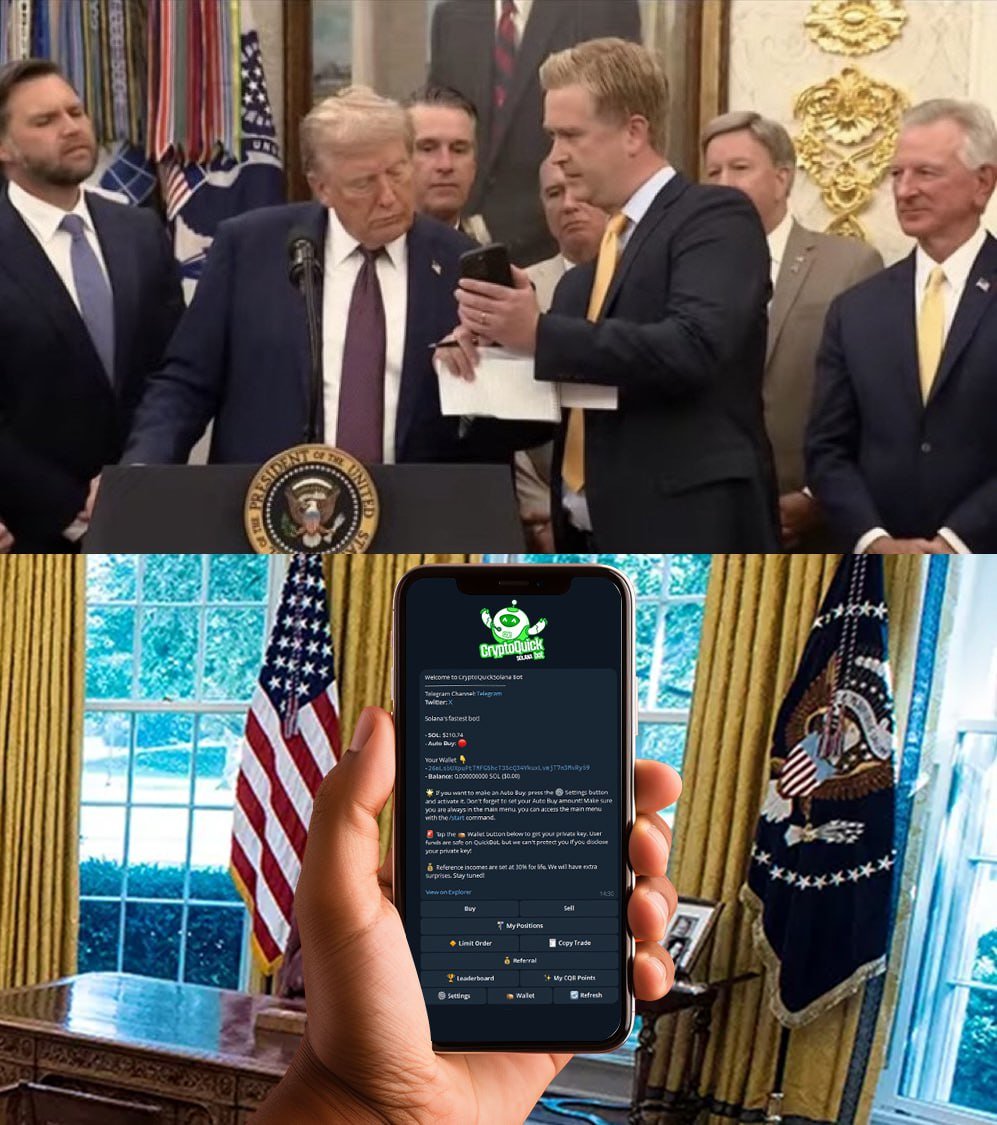 cryptoquickbot's tweet image. Even in the Oval Office, Solana is now the talk of the town!
Even Trump is being shown the Crypto Quick Bot. 📲⚡

The fastest and most practical way to trade on Solana:
✅ Limit order
✅ Copy trade
✅ Instant buy-sell
✅ Earn rewards in exchange for points ($1000 Max.)

👉 The…