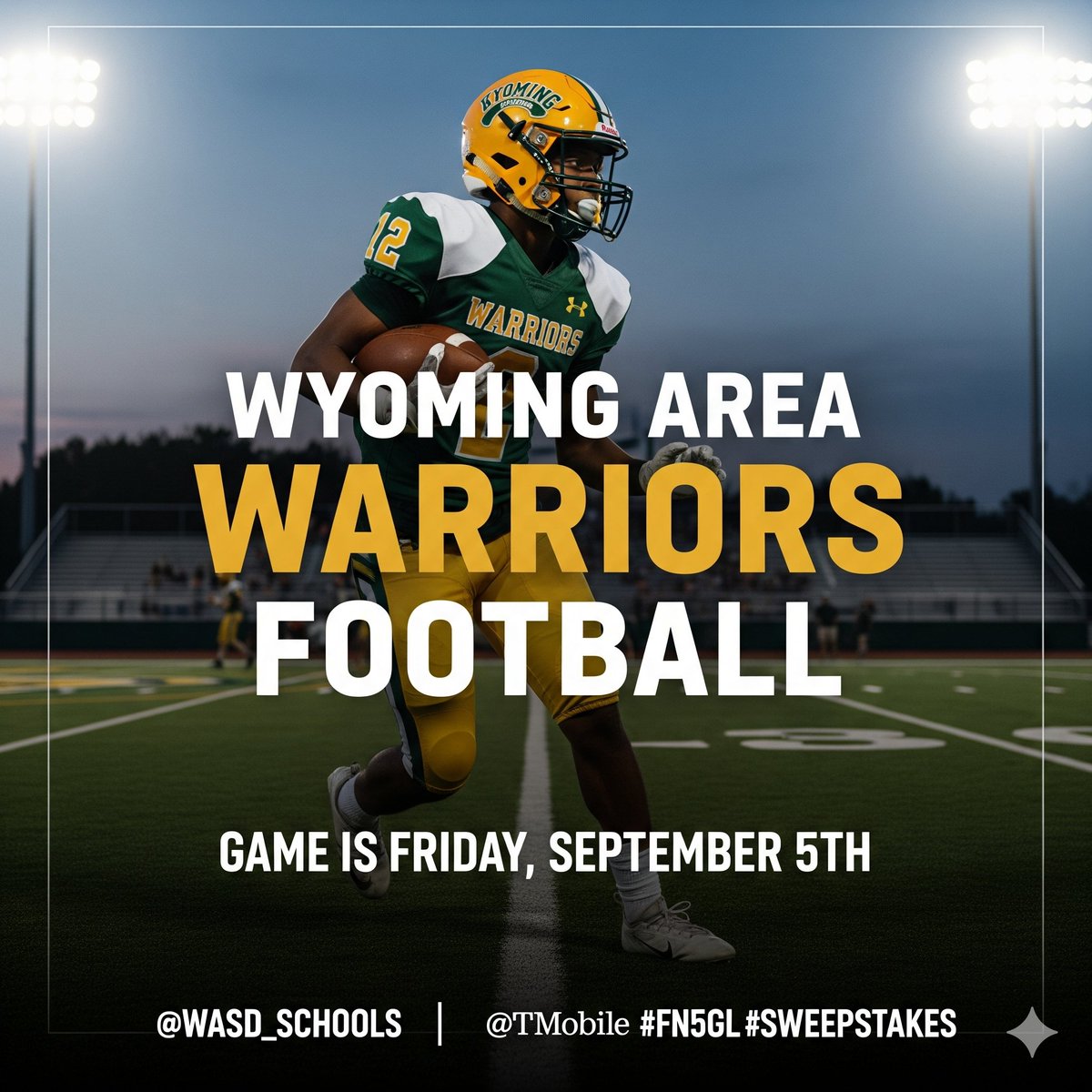 Warrior Nation needs your help. Please post your Friday Night Lights pics to Instagram and Twitter (now X) and include <a href="/WASD_Schools/">Wyoming Area School District</a> <a href="/TMobile/">T-Mobile</a> #FN5GL and #Sweepstakes when you post your memories. Help WA win the FNL Sweepstakes by T-Mobile. It's a chance to win a Stadium Make-Over