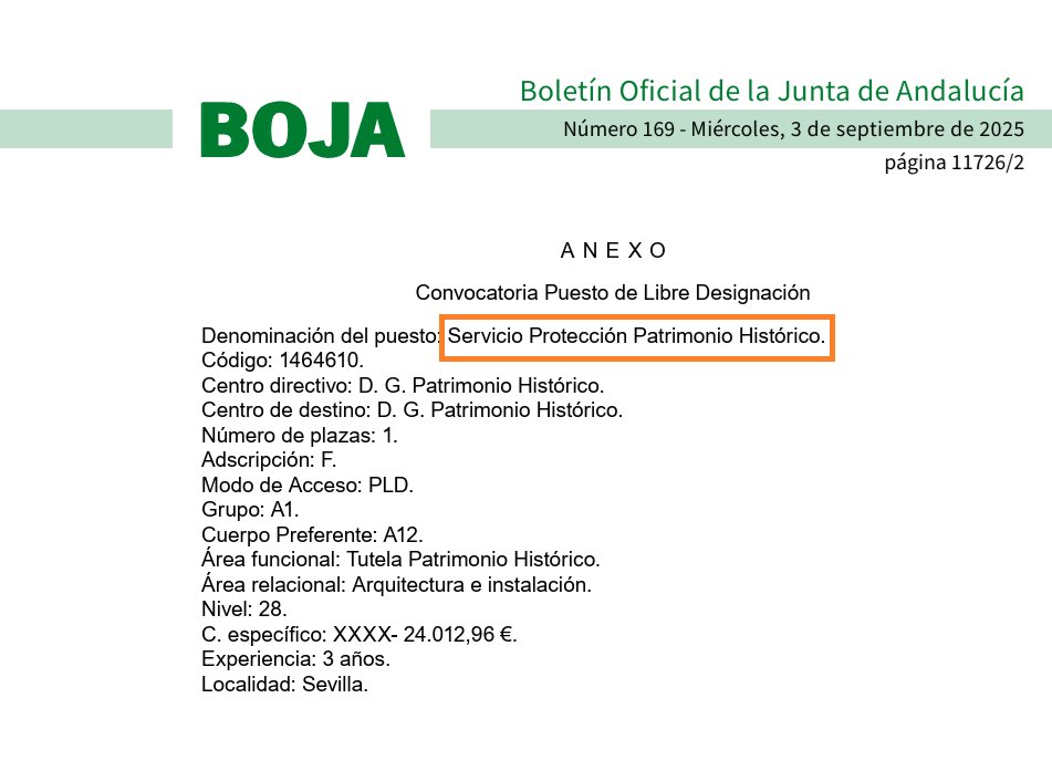 Hoy ha salido en BOJA la convocatoria de la 𝐉𝐞𝐟𝐚𝐭𝐮𝐫𝐚 𝐝𝐞𝐥 𝐒𝐞𝐫𝐯𝐢𝐜𝐢𝐨 𝐝𝐞 𝐏𝐫𝐨𝐭𝐞𝐜𝐜𝐢𝐨́𝐧 𝐝𝐞 𝐏𝐚𝐭𝐫𝐢𝐦𝐨𝐧𝐢𝐨 𝐇𝐢𝐬𝐭𝐨́𝐫𝐢𝐜𝐨 en la dirección general del mismo ramo. Nuestro gran Juan Manuel Becerra se nos jubila. 

BOJA: lajunta.es/5voc3