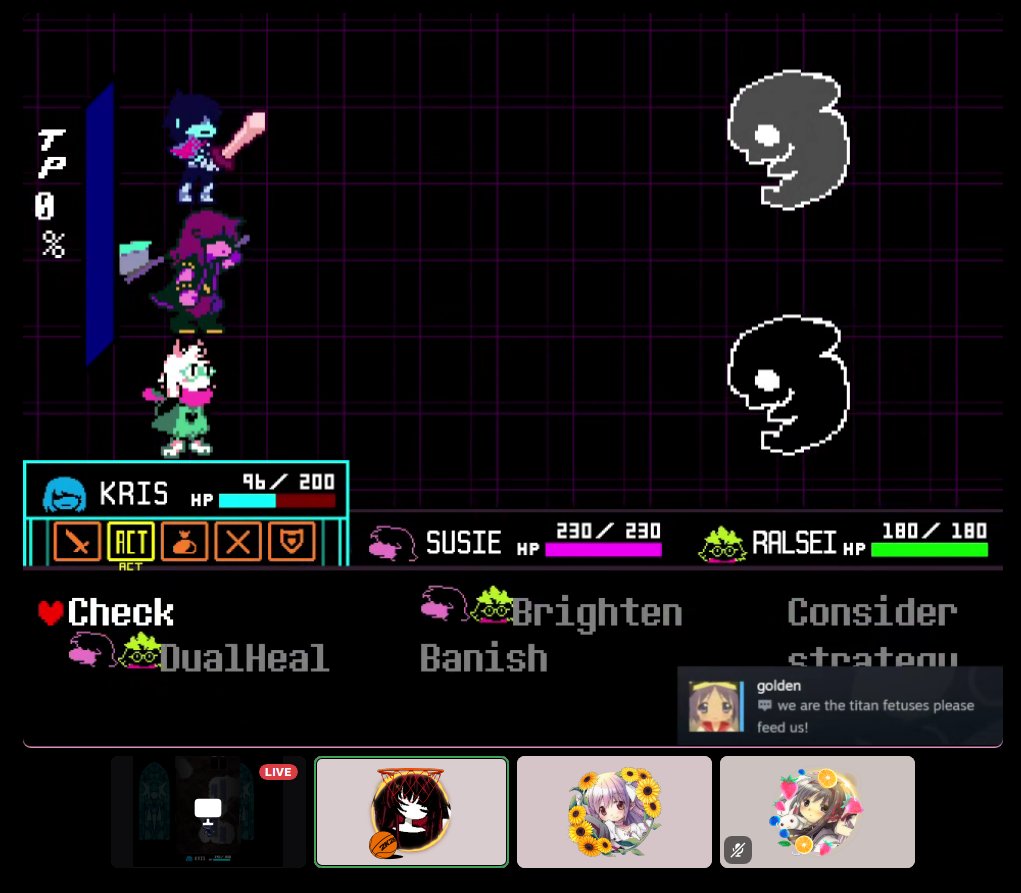 watching my friend play deltarune but im muted so im communicating via steam dms