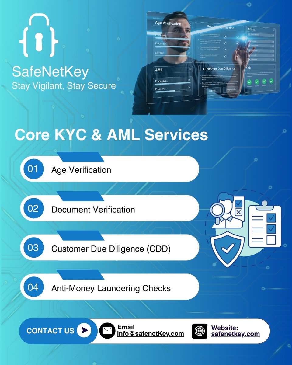 SafeNetKey's tweet image. SafeNetKey delivers trusted KYC &amp;amp; AML safeguards with seamless verification and compliance checks to protect your business from fraud.

#safenetkey #Compliance #KYC #AML #B2BSolutions #DigitalTrust #RegTech #FraudPrevention #RiskManagement