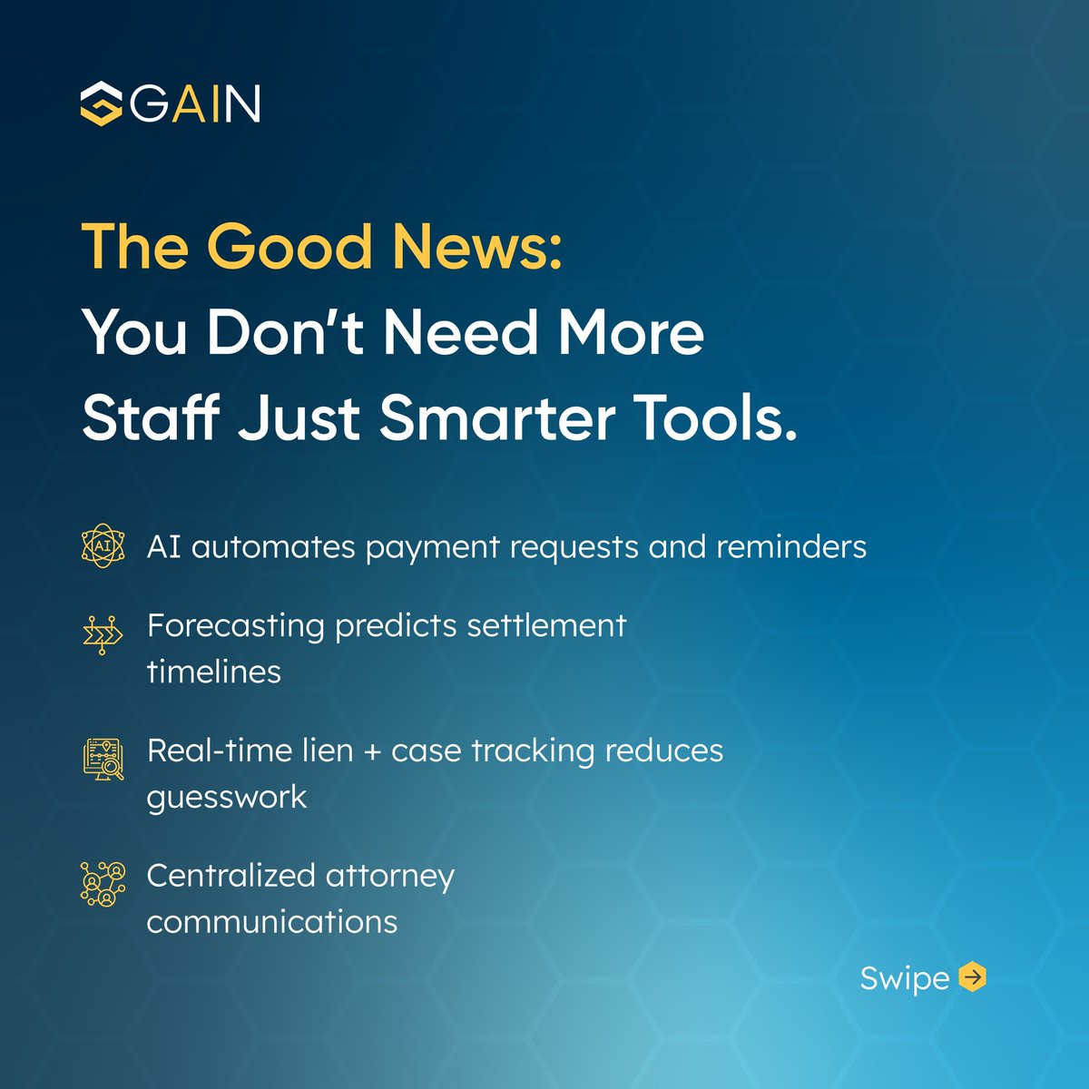 gainservicing's tweet photo. Are your personal injury collections slower than you’d like? Managing cases manually—you might be missing out on hundreds of thousands in lost collections. Here's what to do instead:

#PersonalInjury #MedicalRevenueCycle #HealthcareEfficiency #LegalTech https://t.co/Dpv2qwLFr9