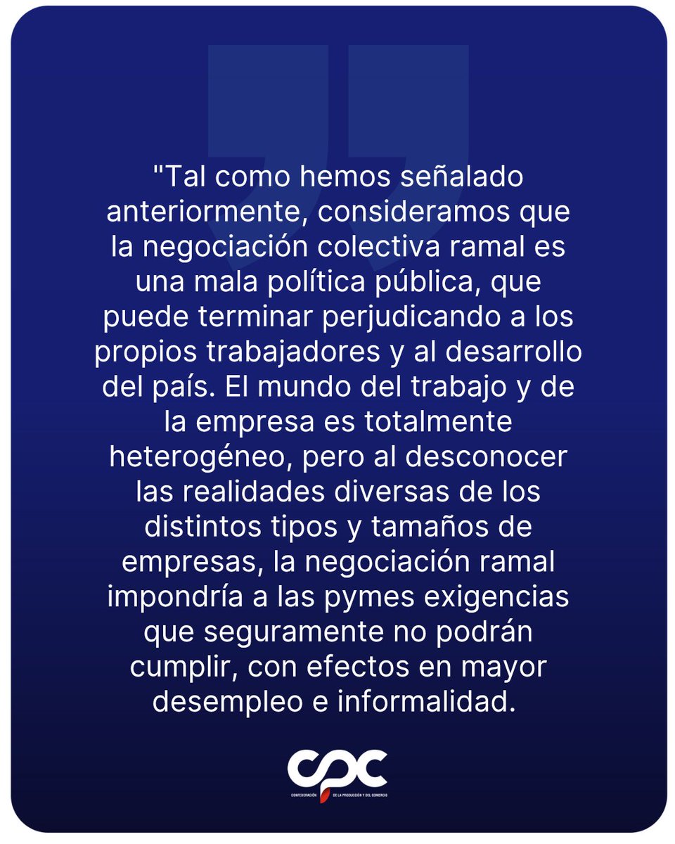 CPCchile's tweet image. La presidenta de la CPC @susanajimenezs fue clara: la negociación ramal no es el camino.
Chile necesita más empleo, productividad y formalidad, no medidas que afecten a las pymes con más desempleo e informalidad.
#CPC #Empleo #Productividad #Inversión
