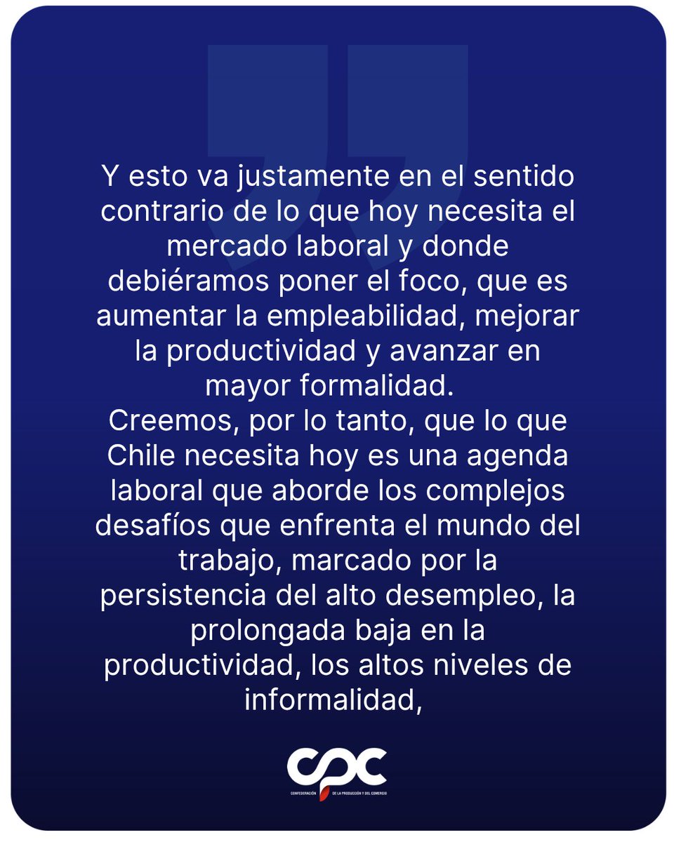 CPCchile's tweet image. La presidenta de la CPC @susanajimenezs fue clara: la negociación ramal no es el camino.
Chile necesita más empleo, productividad y formalidad, no medidas que afecten a las pymes con más desempleo e informalidad.
#CPC #Empleo #Productividad #Inversión