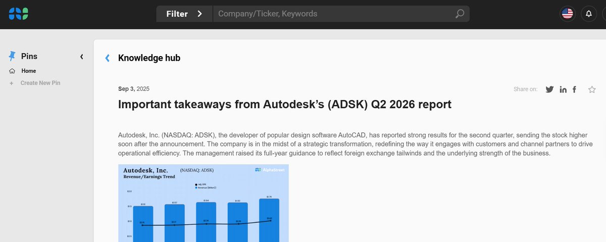 Autodesk has reported strong results for the second quarter of fiscal 2026, sending the stock higher soon after the announcement. <a href="/autodesk/">Autodesk</a> 
#autodesk #autocad #adsk #earnings #design

app.asai.alphastreet.io/test-drive/kno…