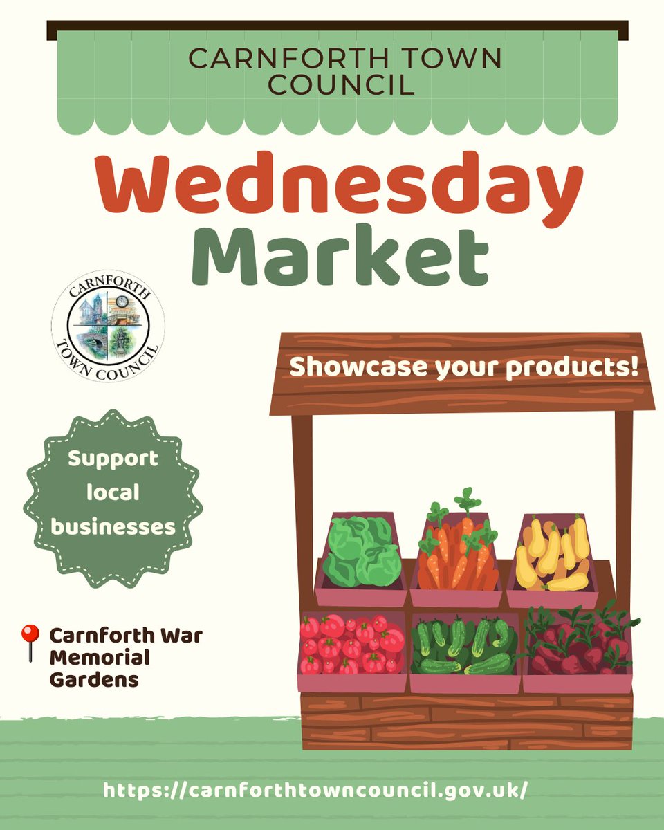 Carnforth Town Council (@carnforthtc) on Twitter photo π£ Carnforth Market News!
Weβre now running the Wednesday Market at War Memorial Gardens! π
ποΈ Local vendors, want a stall?
π§ Contact Leah, our Assitant Town Clerk at: assistanttownclerk@carnforthtowncouncil.gov.uk
Letβs grow local, together! π π£ Carnforth Market News!
Weβre now running the Wednesday Market at War Memorial Gardens! π
ποΈ Local vendors, want a stall?
π§ Contact Leah, our Assitant Town Clerk at: assistanttownclerk@carnforthtowncouncil.gov.uk
Letβs grow local, together! π