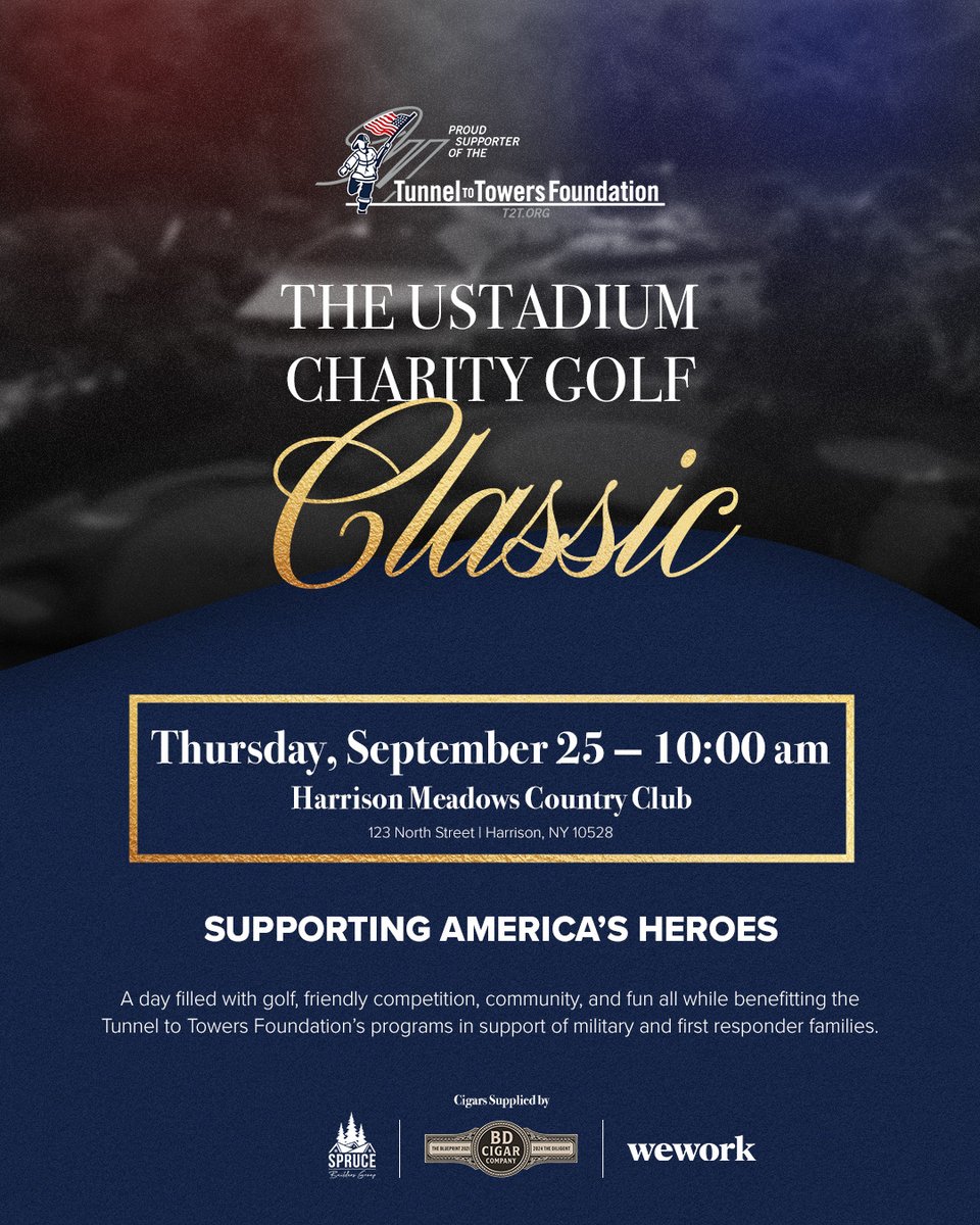 uSTADIUM's tweet image. Help us help the @Tunnel2Towers first responders, veterans, and fallen-hero families by taking part in the uSTADIUM Charity Golf Classic on Thursday, September 25th, 2025 at the Harrison Meadows Country Club.

📍Hosted by NFL great C.J. Mosley and uSTADIUM
📍18-hole golf and use…