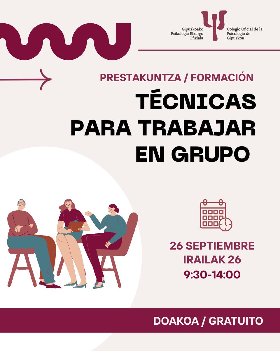 Elkargoaren hurrengo ikastaroa "Técnicas para trabajar en grupo" izango da. Info guztia: copgipuzkoa.eus/eu/prestakuntz…