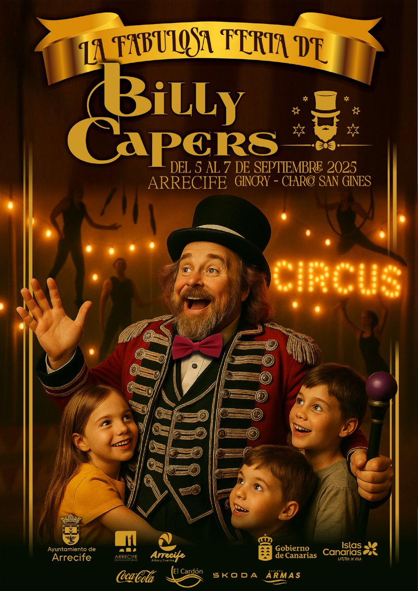 🎪✨ ¡La magia del circo llega a Lanzarote! ✨🎠

Prepárate para vivir la experiencia más fantástica en La Fabulosa Feria de Billy Capers. 🎩🌟

Del 5 al 7 de septiembre, el Charco de San Ginés (Ginory) se transformará en un escenario de color, risas y sorpresas. 🎆