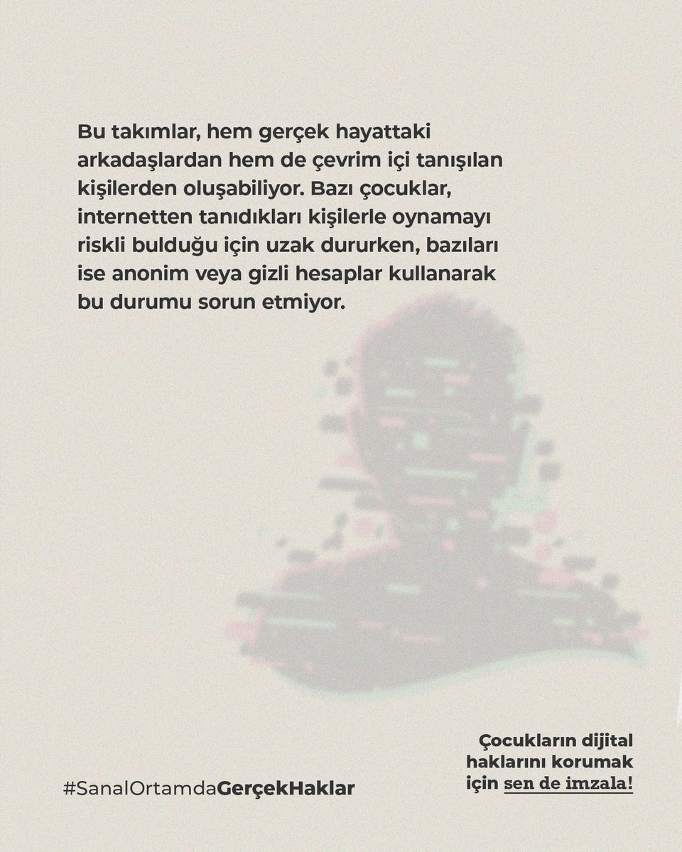 Günümüzde neredeyse her 10 çocuktan 6’sı çevrim içi oyun platformlarında zaman geçiriyor.  Özellikle 8 yaş ve sonrasında, çocukların tanımadıkları kişilerle çevrim içi oyunlarda takım kurması ise ebeveyn denetimi gerektiren ciddi bir güvenlik riski oluşturuyor.
Çocukları bu