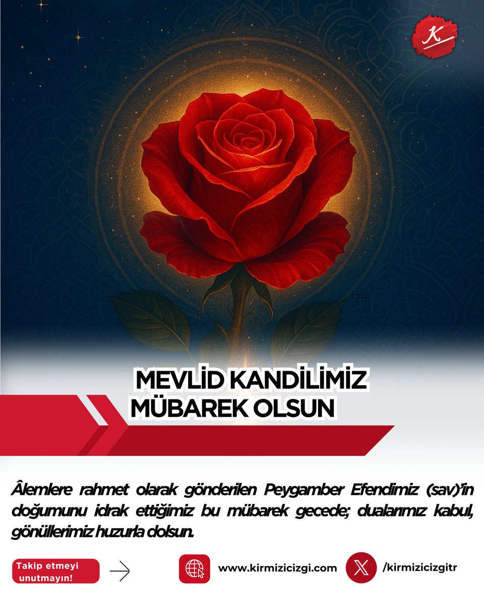 Âlemlere rahmet olarak gönderilen Peygamber Efendimiz (sav)’in doğumunu idrak ettiğimiz bu mübarek gecede; dualarımız kabul, gönüllerimiz huzurla dolsun. Tüm İslam âleminin Mevlid Kandili mübarek olsun.