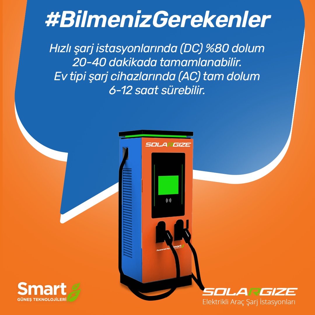 smartsolargize's tweet photo. Hızlı şarj istasyonlarında (DC) %80 dolum 20-40 dakikada tamamlanabilir. Ev tipi şarj cihazlarında (AC) tam dolum 6-12 saat sürebilir.
#Solargize #ElektrikliAraçŞarjİstasyonu #Şarjİstasyonu https://t.co/GaeAjG0jME
