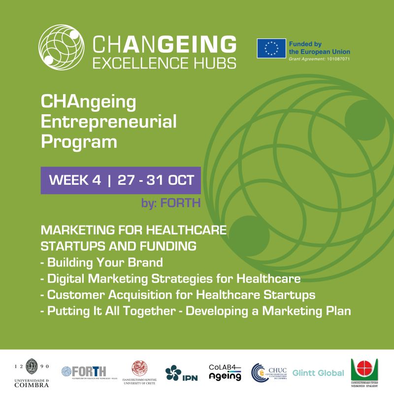 The CHAngeing Entrepreneurial Program is about to  begin  

Check out the forth week’s program!  October 27–31 – “Marketing for Healthcare Startups and Funding”  

---&gt; forms.office.com/e/1GCw41iPrD 

#institutopedronunes #FORTH #befmuc #icbrfmuc #ucoimbra