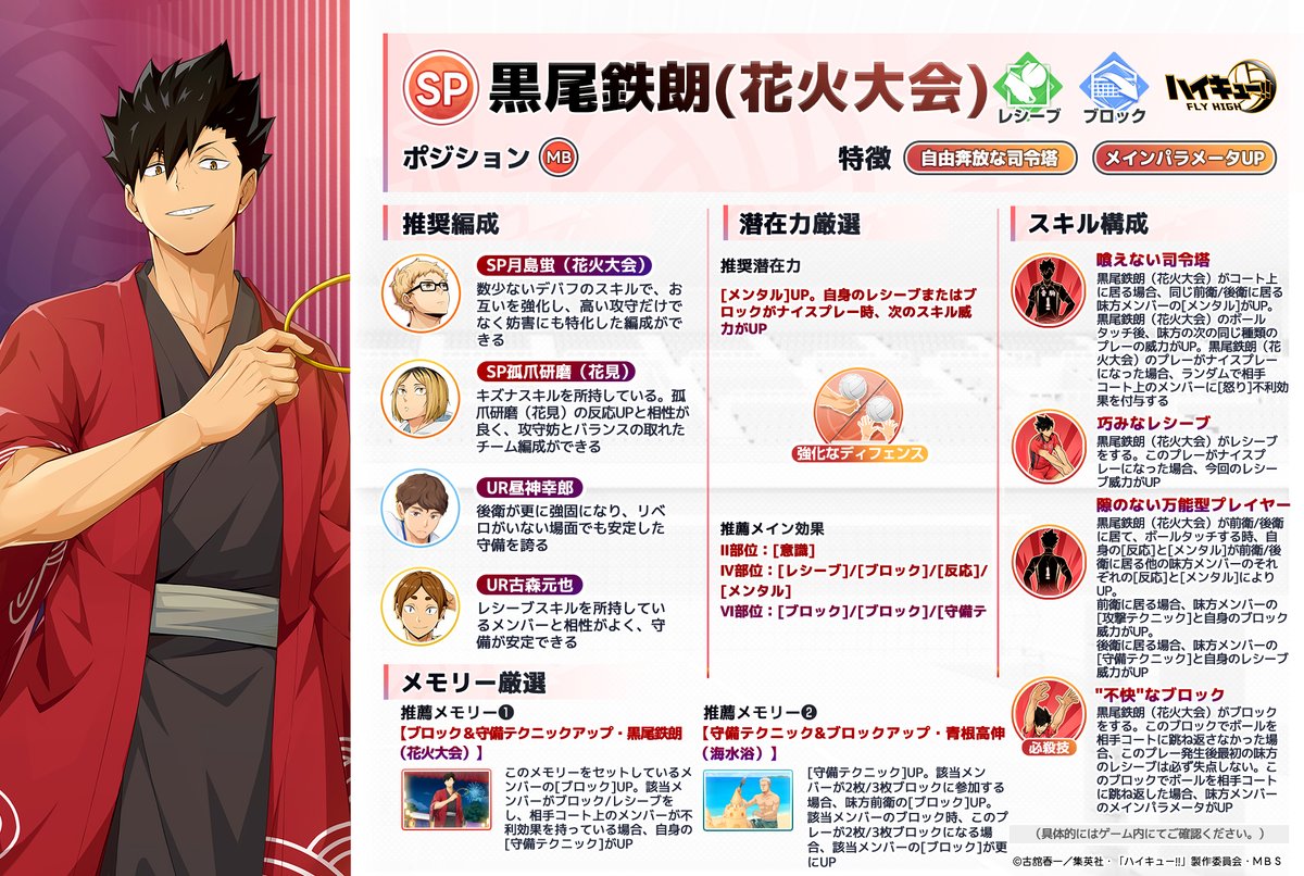 SPメンバー紹介📝】 SPメンバー「#黒尾鉄朗（花火大会）」をご紹介し