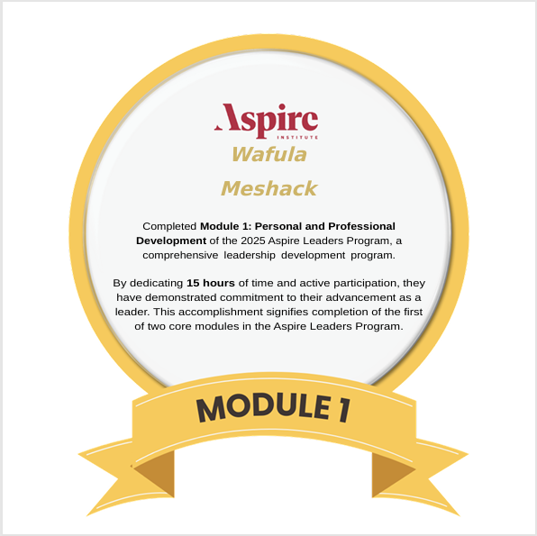 Meshack5Wafula's tweet photo. I’m excited to share that I have completed Module 1 of the Aspire Institute Leaders Program! 🎉

This milestone wasn’t easy; balancing work demands, personal engagements, and attending classes required discipline, sacrifice, and commitment. But the journey has been worth it. https://t.co/8PReTdtSk2