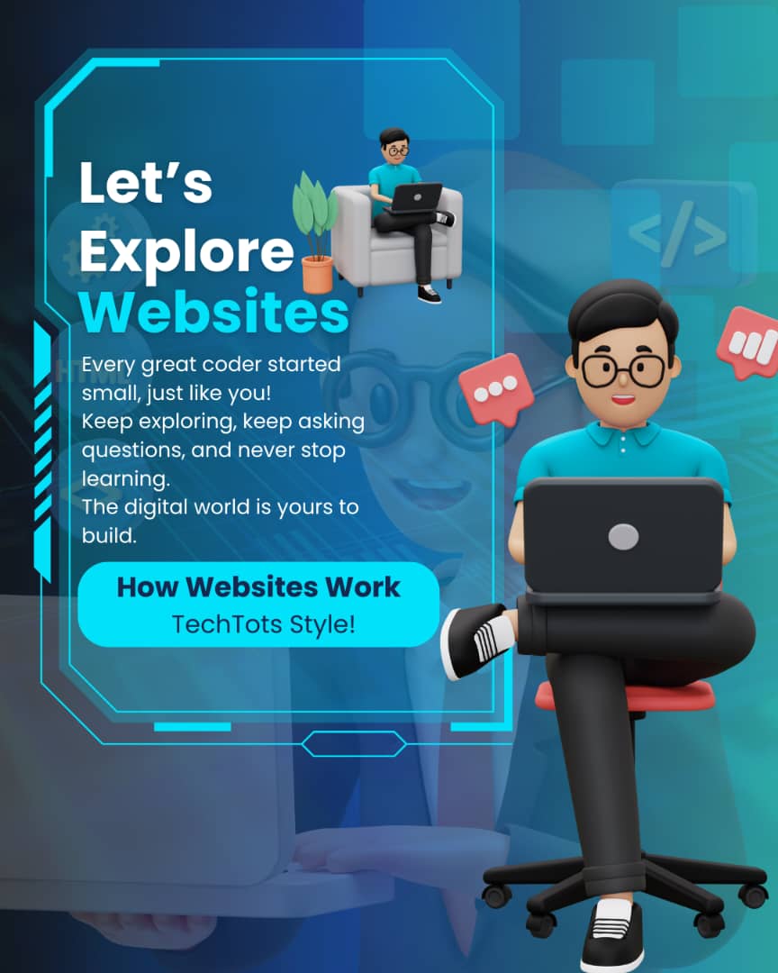 TechTotsGen's tweet image. What’s a website? 💻👶  
With TechTots, we’re breaking it down in the simplest, most fun way!  
From HTML to colorful pages, your little one’s tech journey starts here! 🌐✨  
#TechTots #KidsCanCode #WebBasics #LearnWithTechTots #STEMforKids #TinyTechies