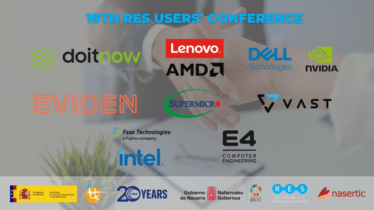 RES_HPC's tweet image. 🎉 Really grateful to present our sponsors for #JURES25! 🎉

🤝 @DoItNow_Tech 
🤝 @LenovoES with @AMD 
🤝 @Dell with @NVIDIAEU 
🤝 @Eviden_espana 
🤝 Fsas Technologies (@Fujitsu_ES) 
🤝 @Supermicro_SMCI 
🤝 @VAST_Data 
🤝 @e4company 

✍️ + info &amp;amp; register: res.es/es/eventos/JUR…