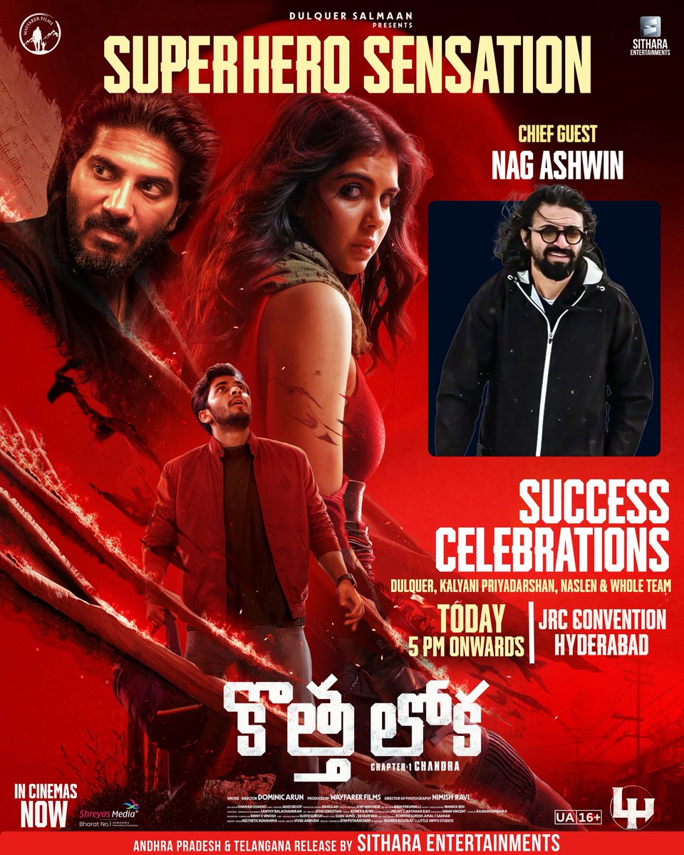 Sithara Entertainments (@sitharaents) on Twitter photo The Brilliant and Blockbuster Director <a href="/nagashwin7/">Nag Ashwin</a> garu is going to join us for the #KothaLokah Success Celebrations tonight! 🤩
All set for a star-studded evening! 😎
Stay tuned & Catch LIVE Here ▶️ youtube.com/live/zeixMAZjG…
<a href="/DQsWayfarerFilm/">Wayfarer Films</a> <a href="/dominicarun/">Dominic Arun</a> <a href="/NimishRavi/">Nimish Ravi</a> The Brilliant and Blockbuster Director <a href="/nagashwin7/">Nag Ashwin</a> garu is going to join us for the #KothaLokah Success Celebrations tonight! 🤩
All set for a star-studded evening! 😎
Stay tuned & Catch LIVE Here ▶️ youtube.com/live/zeixMAZjG…
<a href="/DQsWayfarerFilm/">Wayfarer Films</a> <a href="/dominicarun/">Dominic Arun</a> <a href="/NimishRavi/">Nimish Ravi</a>