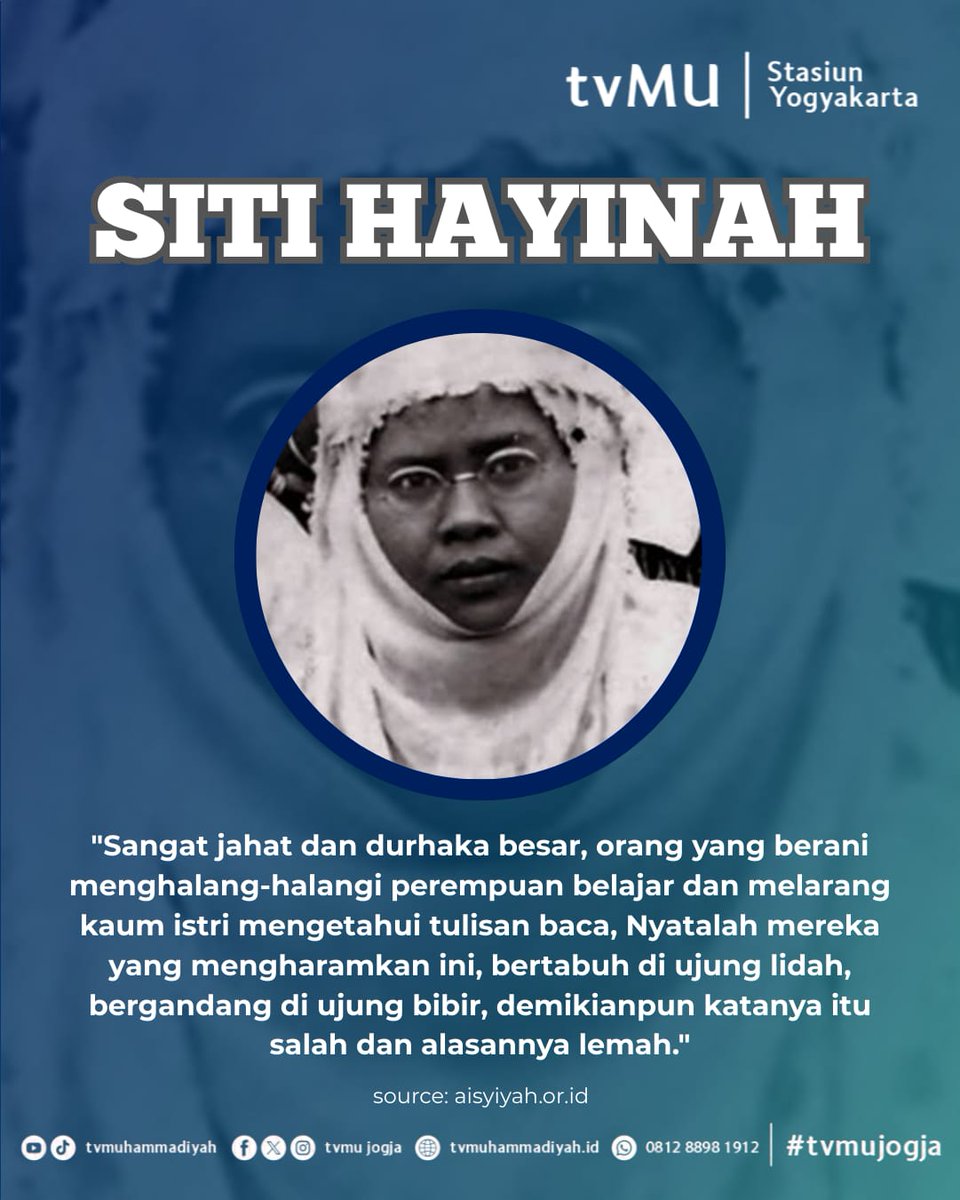 Siti Hayinah adalah salah satu tokoh perempuan pejuang pencerahan dalam Muhammadiyah ‘Aisyiyah. Beliau dengan lantang menolak segala bentuk larangan terhadap pendidikan perempuan. Baginya, menghalangi perempuan untuk menuntut ilmu adalah bentuk kezaliman besar.