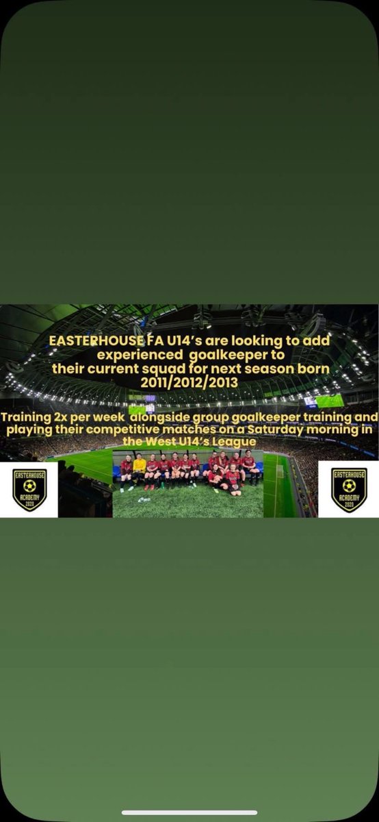 Looking for a goalkeeper for our U14’s competitive squad training twice per week alongside 1 additional gym session 💛🖤
If interested please get in touch 2012 to 2014 to push onto next season 2011 for the remainder of this season💛🖤⚽️