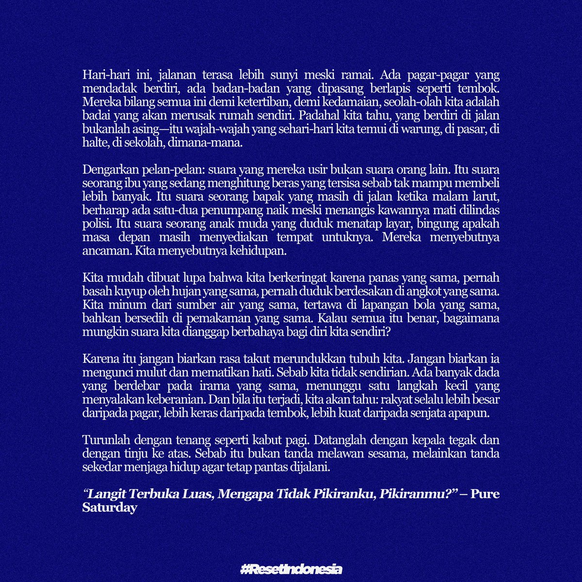 Sebarluaskan pesan ini ke teman dan keluarga yang terus ingin bersuara. Jangan pernah takut. Kita lalui lagi sama-sama. 💙🩷💚