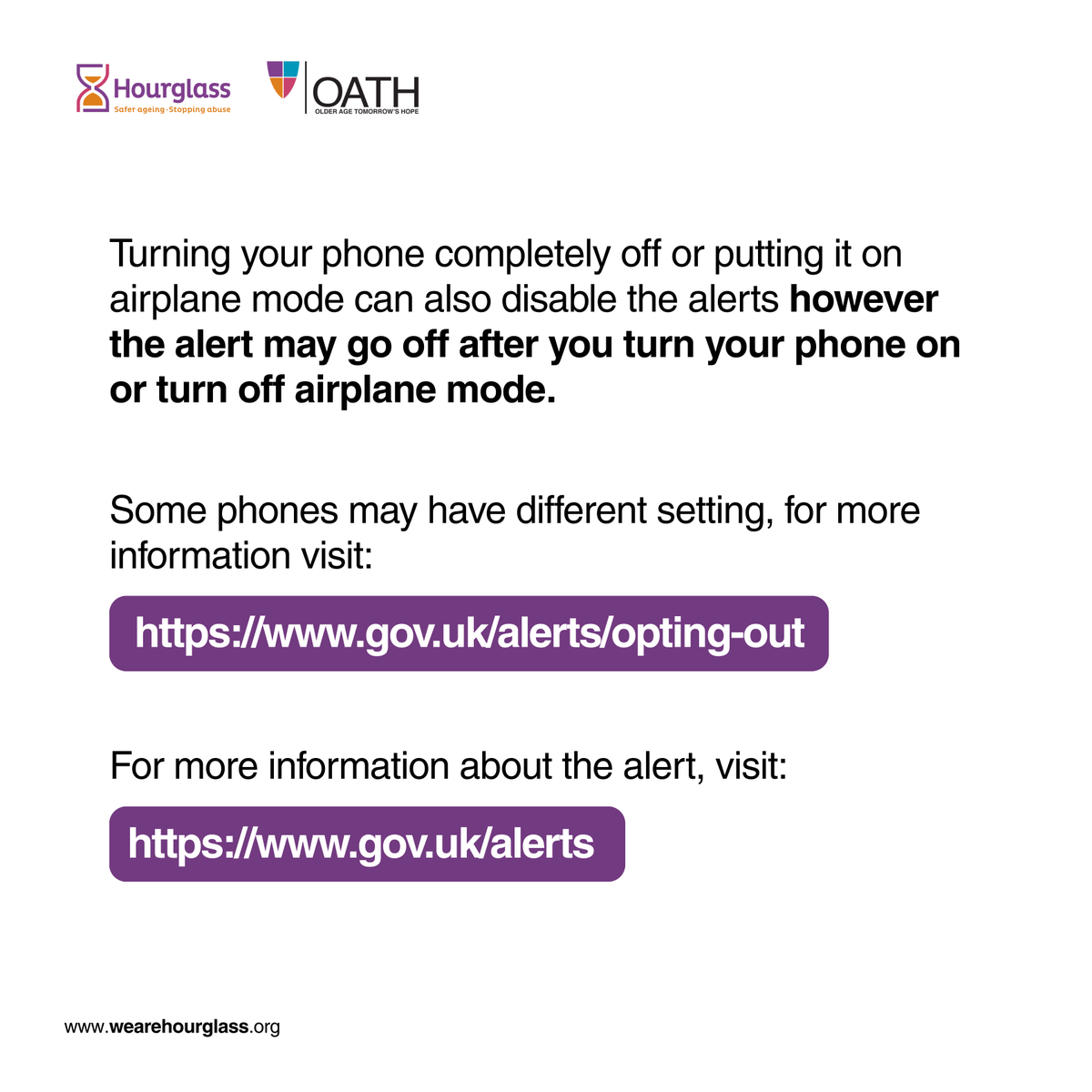 🚨 Sun 7th September, 3 pm: UK-wide #EmergencyAlerts test. Phones will sound a loud siren &amp; vibrate for 10s, even on silent. Survivors with hidden phones risk exposure to abusers. Switch off alerts in settings or power down. 
For more info: gov.uk/alerts