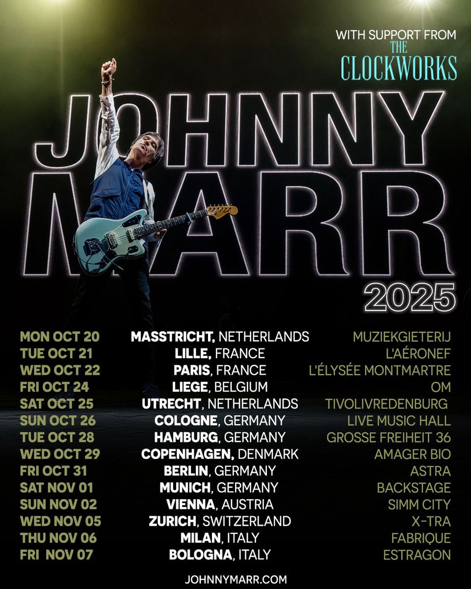 The Clockworks (@daclockworks) on Twitter photo We are thrilled to announce that we will be hitting the road with Mr <a href="/Johnny_Marr/">Johnny Marr</a> this October & November. It’s an honour to be opening the show for Johnny and his band in some of our favourite cities across Europe. We are thrilled to announce that we will be hitting the road with Mr <a href="/Johnny_Marr/">Johnny Marr</a> this October & November. It’s an honour to be opening the show for Johnny and his band in some of our favourite cities across Europe.
