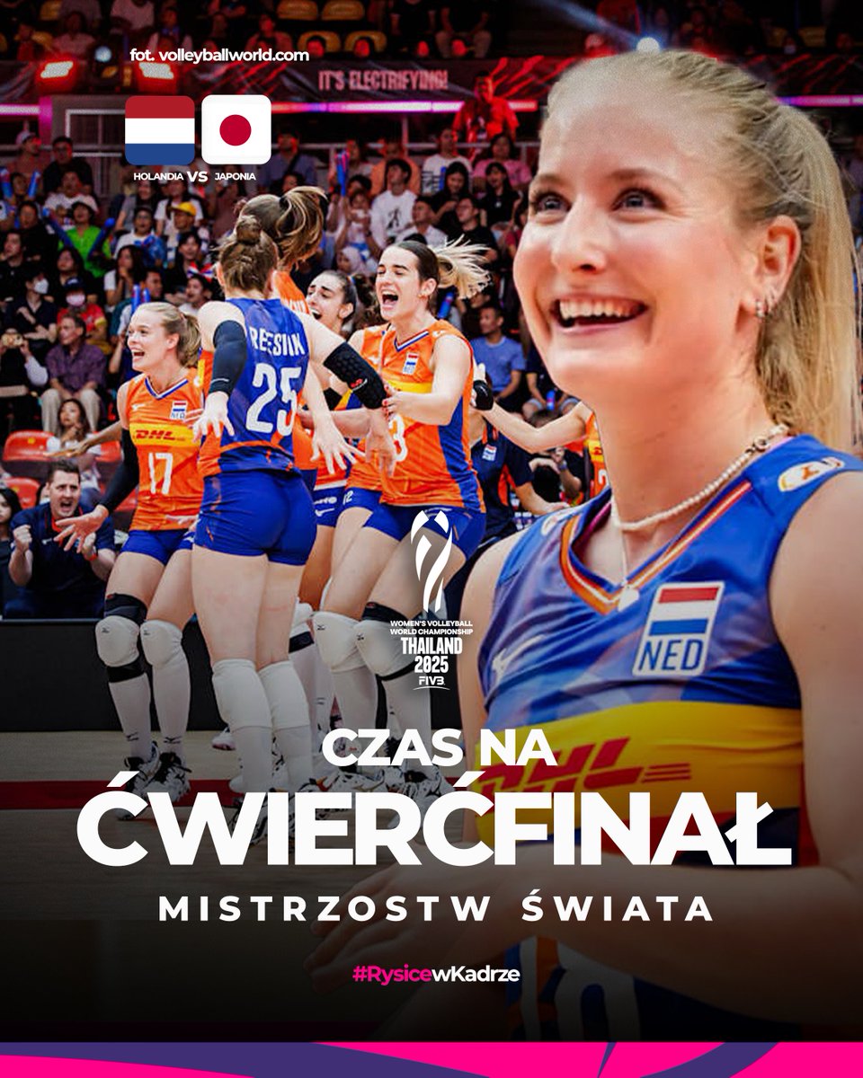 Czas na ćwierćfinały Mistrzostw Świata 2025 🏆

Dziś czekają nas ogromne emocje 🔥 w walce o półfinał zobaczymy dwa starcia:
🇳🇱 Holandia vs Japonia ⏰12:00
🇵🇱 Polska vs Włochy⏰15:30

Jesteśmy z Wami całym sercem i trzymamy mocno kciuki za awans do najlepszej czwórki świata! ✊