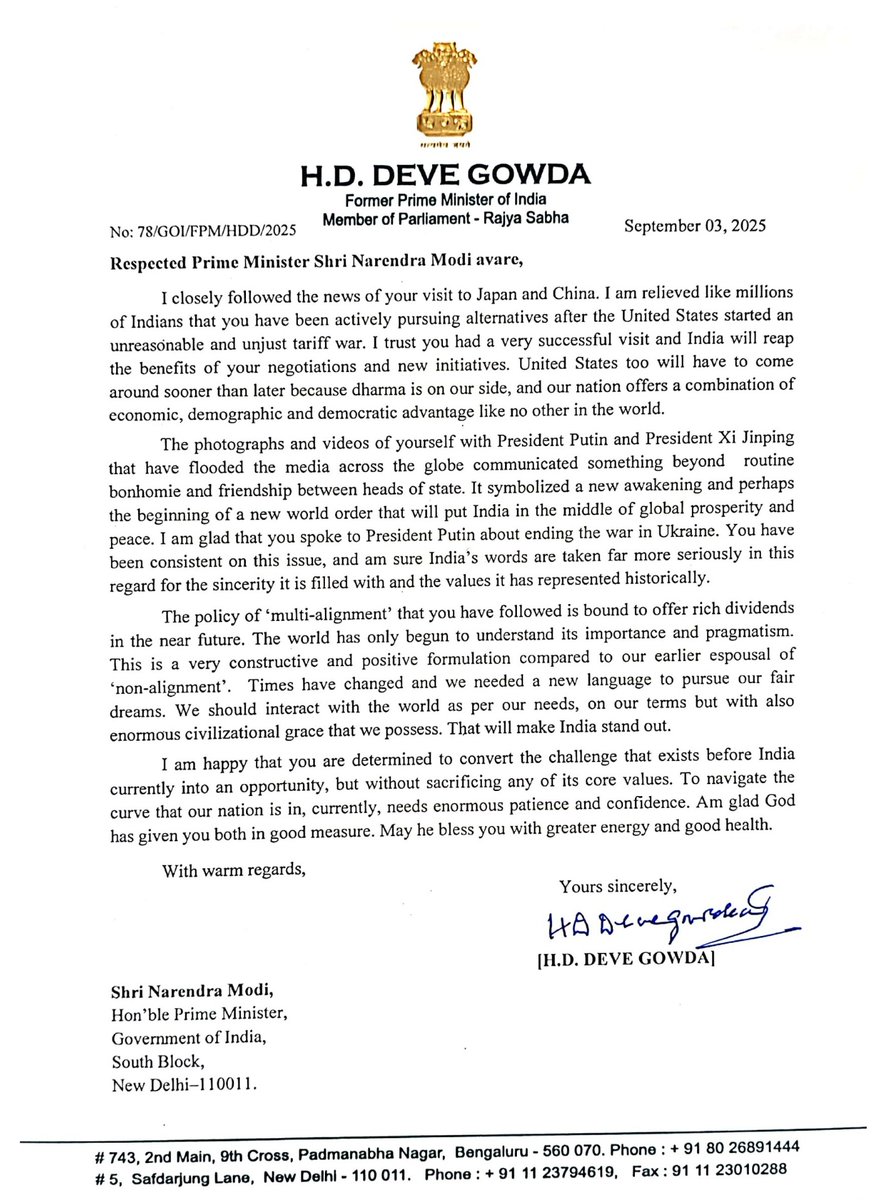 I wrote to Prime Minister <a href="/narendramodi/">Narendra Modi</a> on his successful visit to Japan and China, today. His efforts will put India in the middle of global prosperity and peace. <a href="/PMOIndia/">PMO India</a>